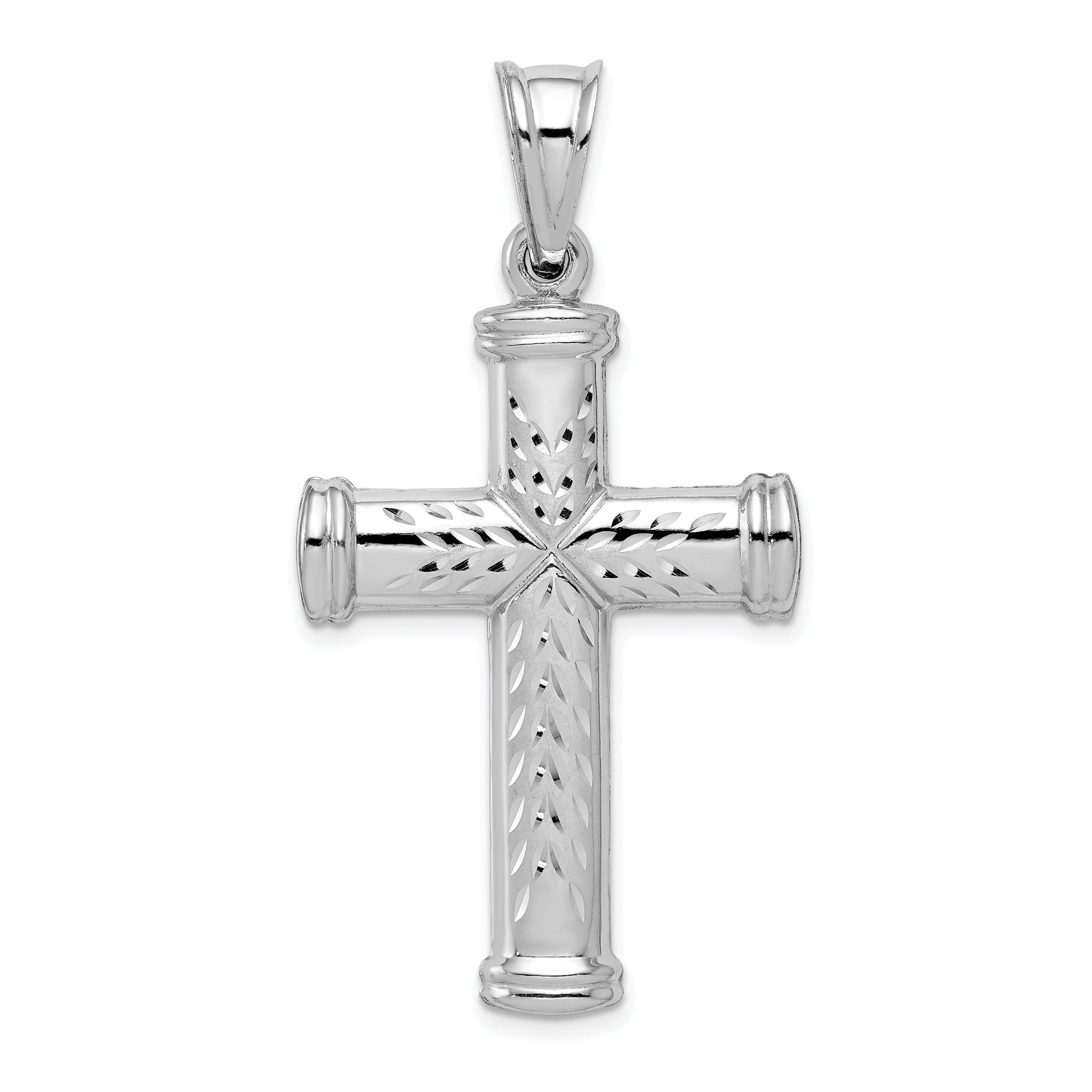 Sterling Silver Rhodium-Plated 3D Reversible Cross Pendant Diamond-Cut Elegant Design