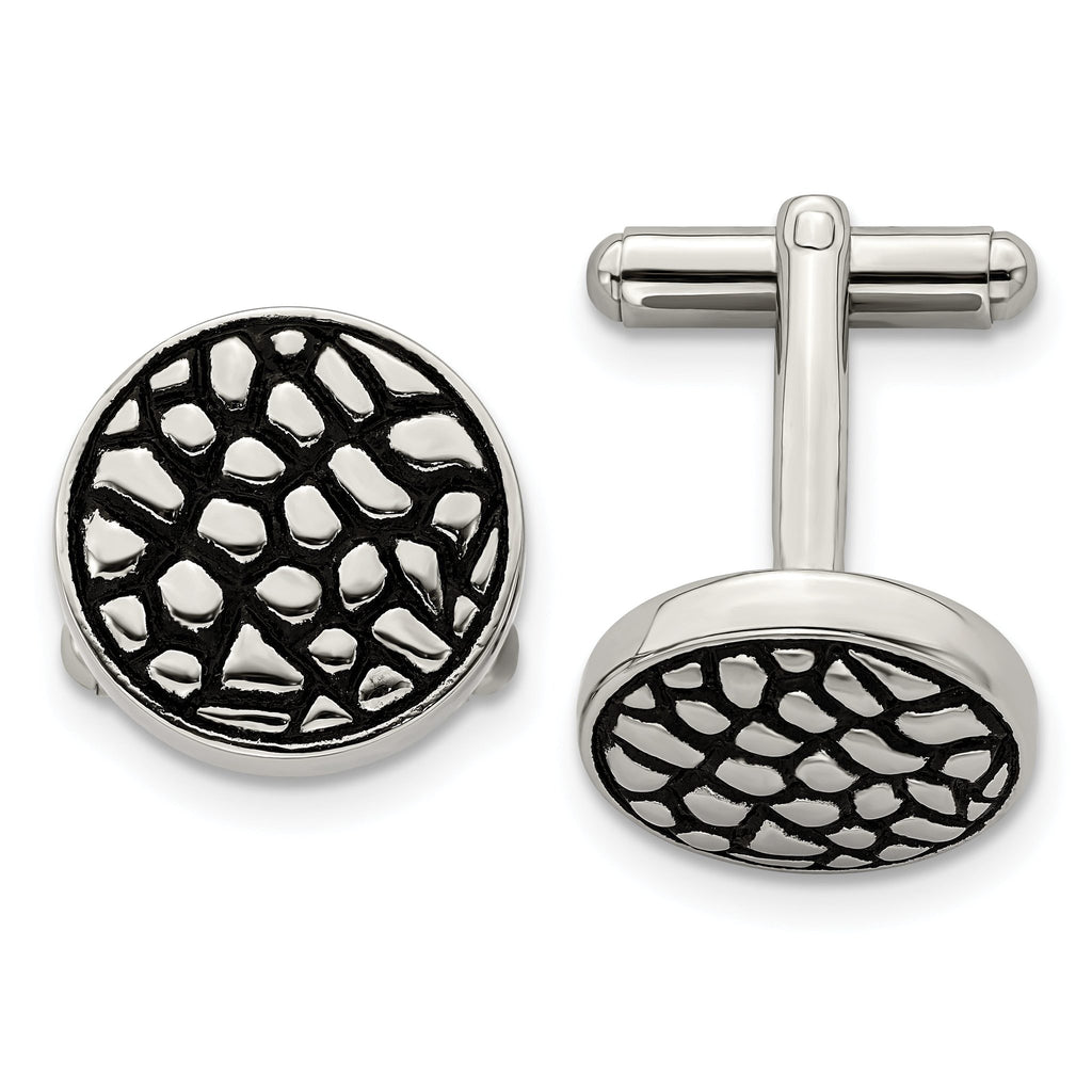 Stainless Steel Antiqued & Polished Circle Cuff Links