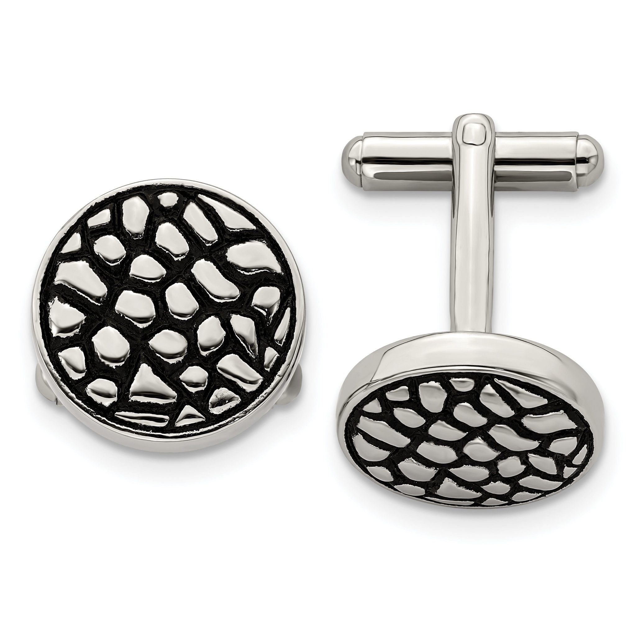 Stainless Steel Antiqued & Polished Circle Cuff Links