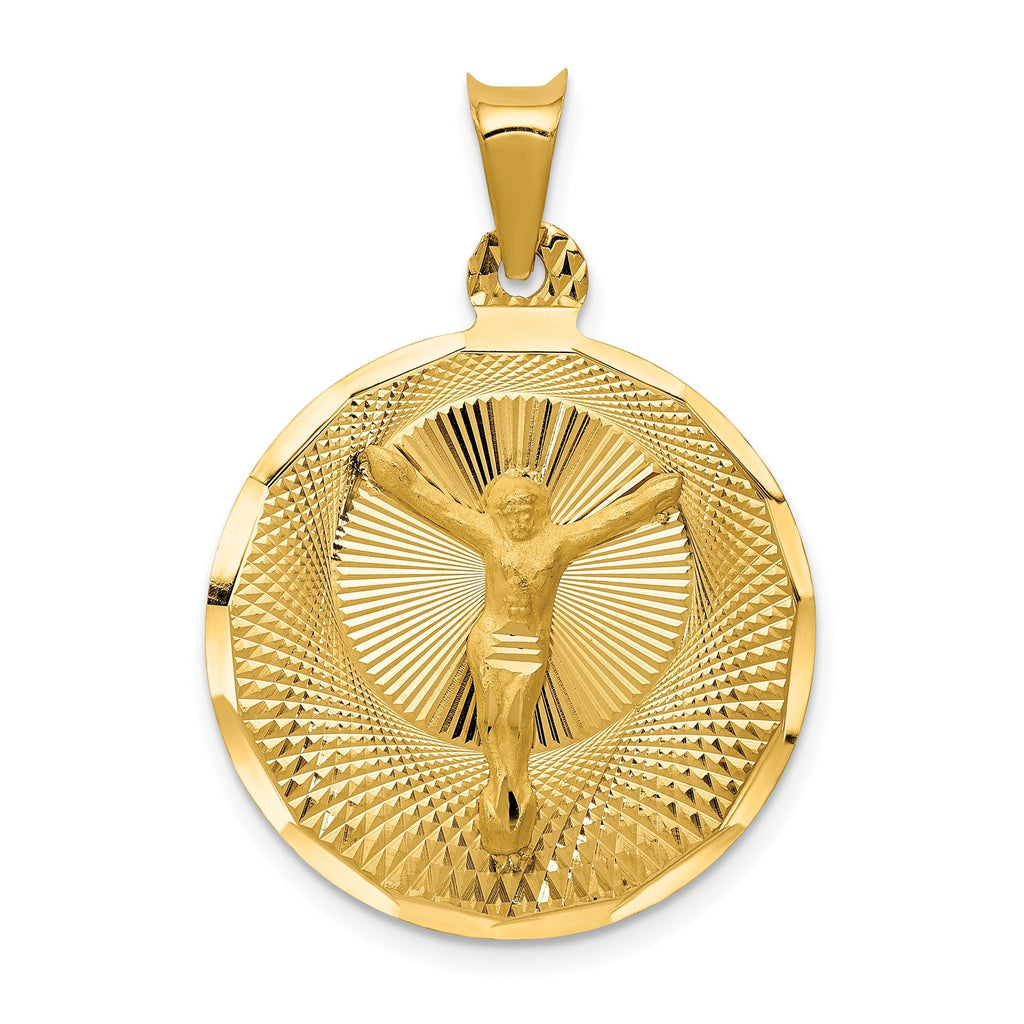 14K Gold Polished Corpus Circle Pendant with Die-Struck Solid Design