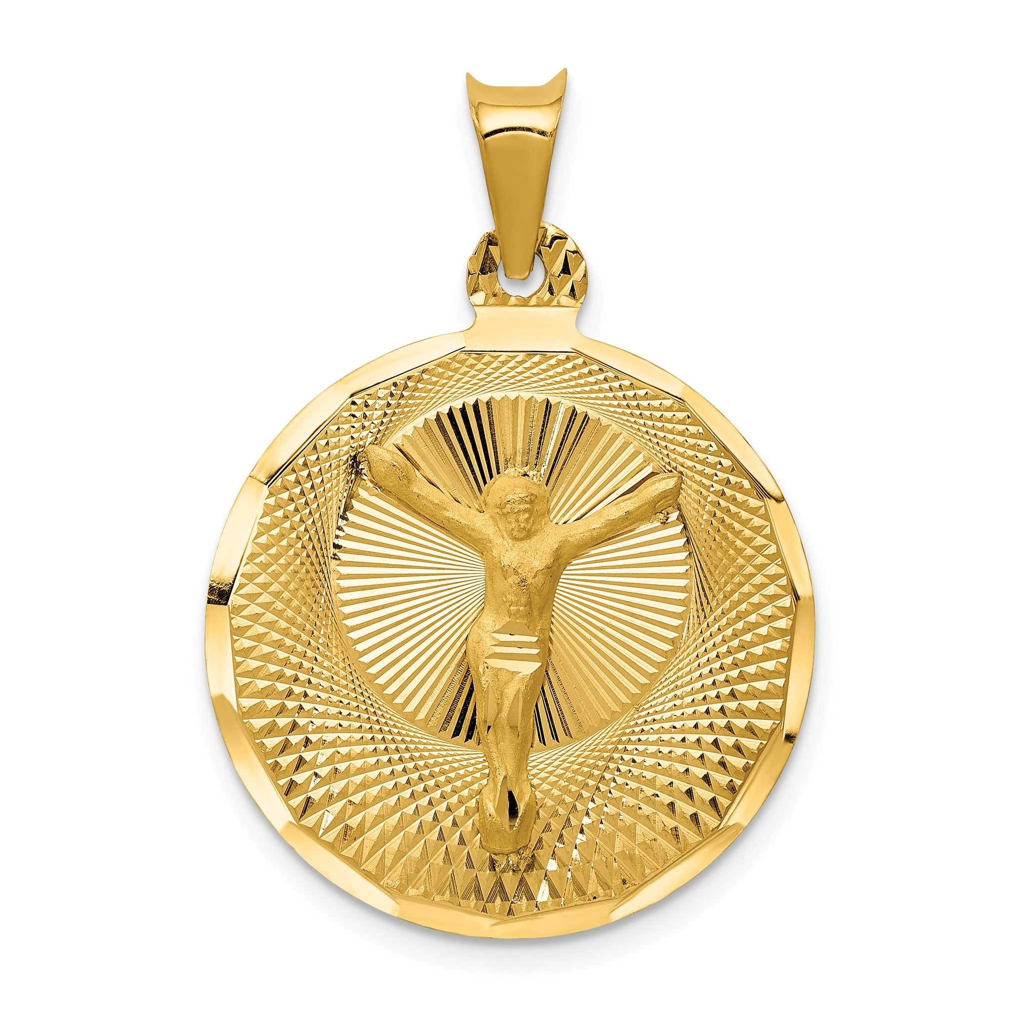 14K Gold Polished Corpus Circle Pendant with Die-Struck Solid Design