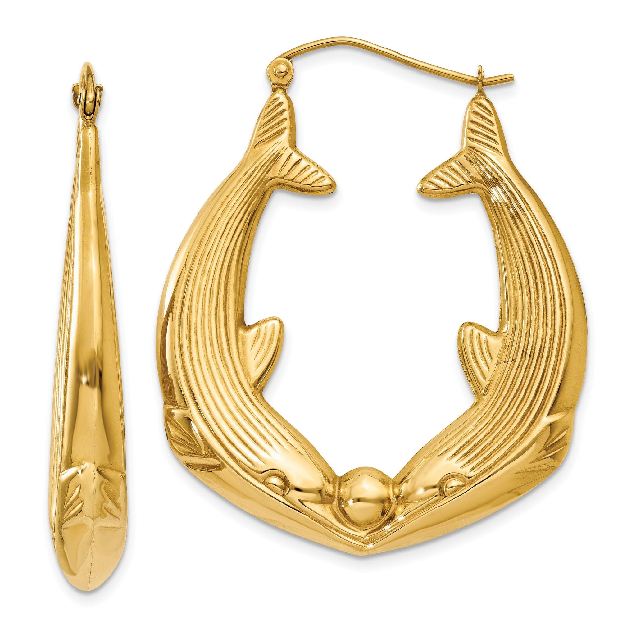 14K Gold Polished Dolphin Hoop Earrings for Women by Sophia Jewelers Main image
