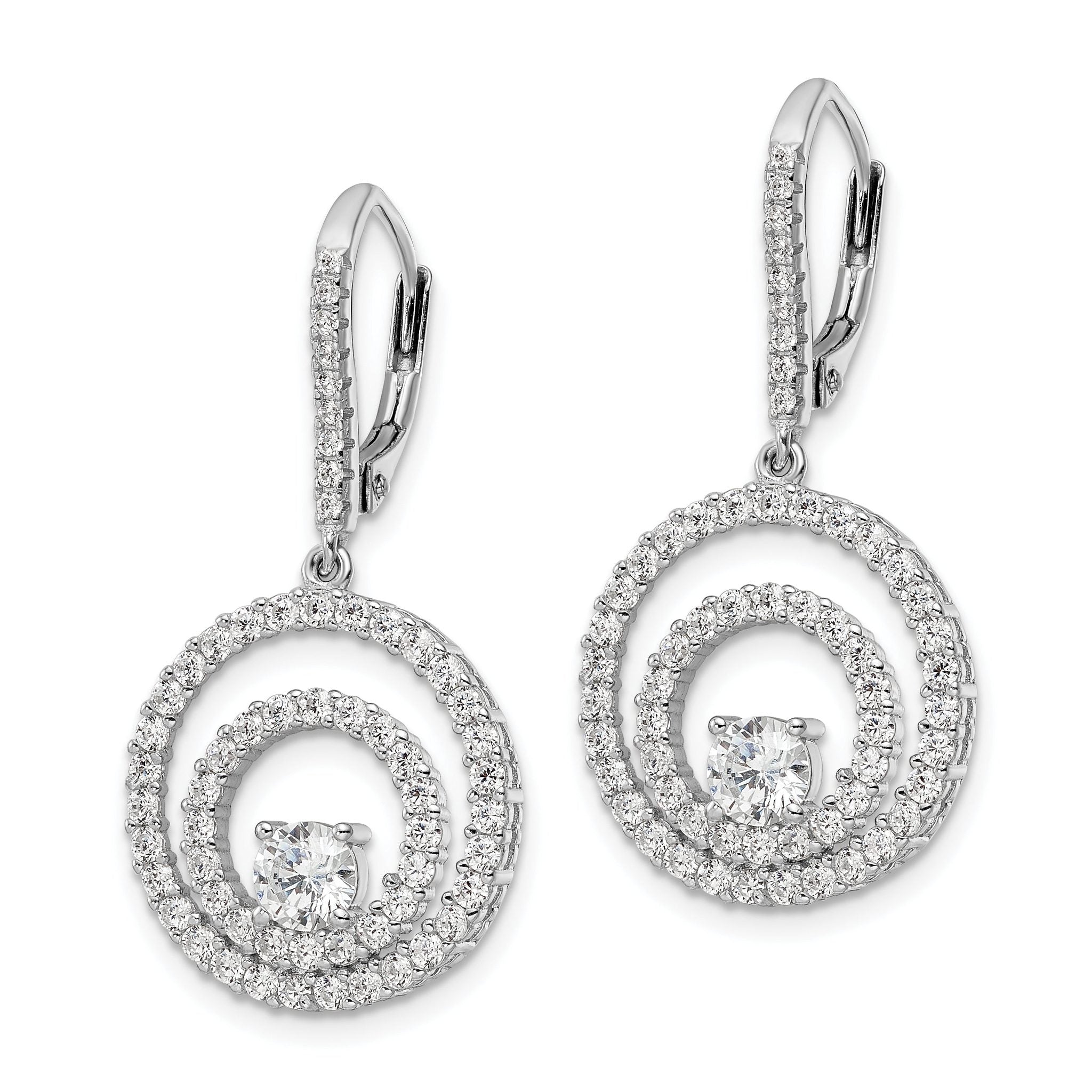 Sterling Silver Rhodium-plated Polished CZ Circles Leverback Earrings Secondary image