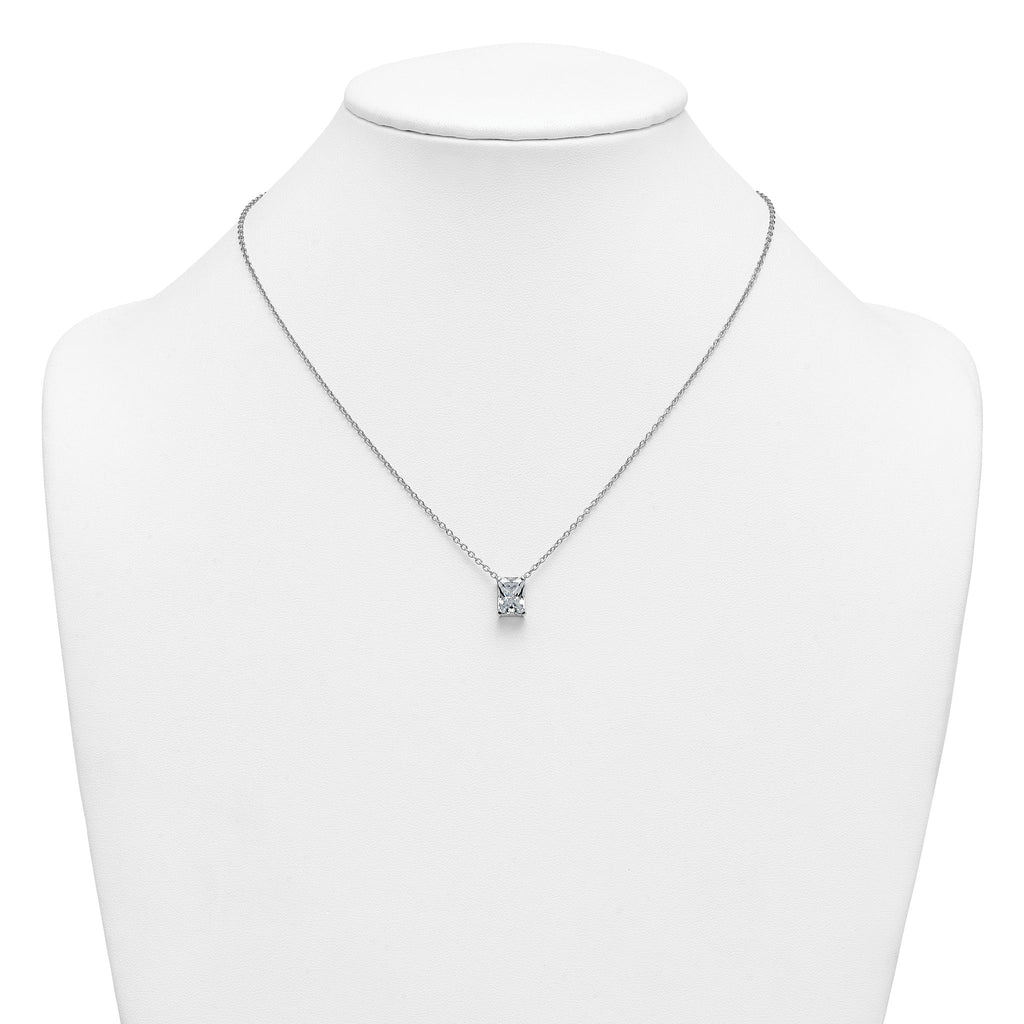 14k White Gold 2 1/2 carat Lab Grown Diamond VS+ F+ Radiant Complete 18 inch Four Prong Pendant Necklace