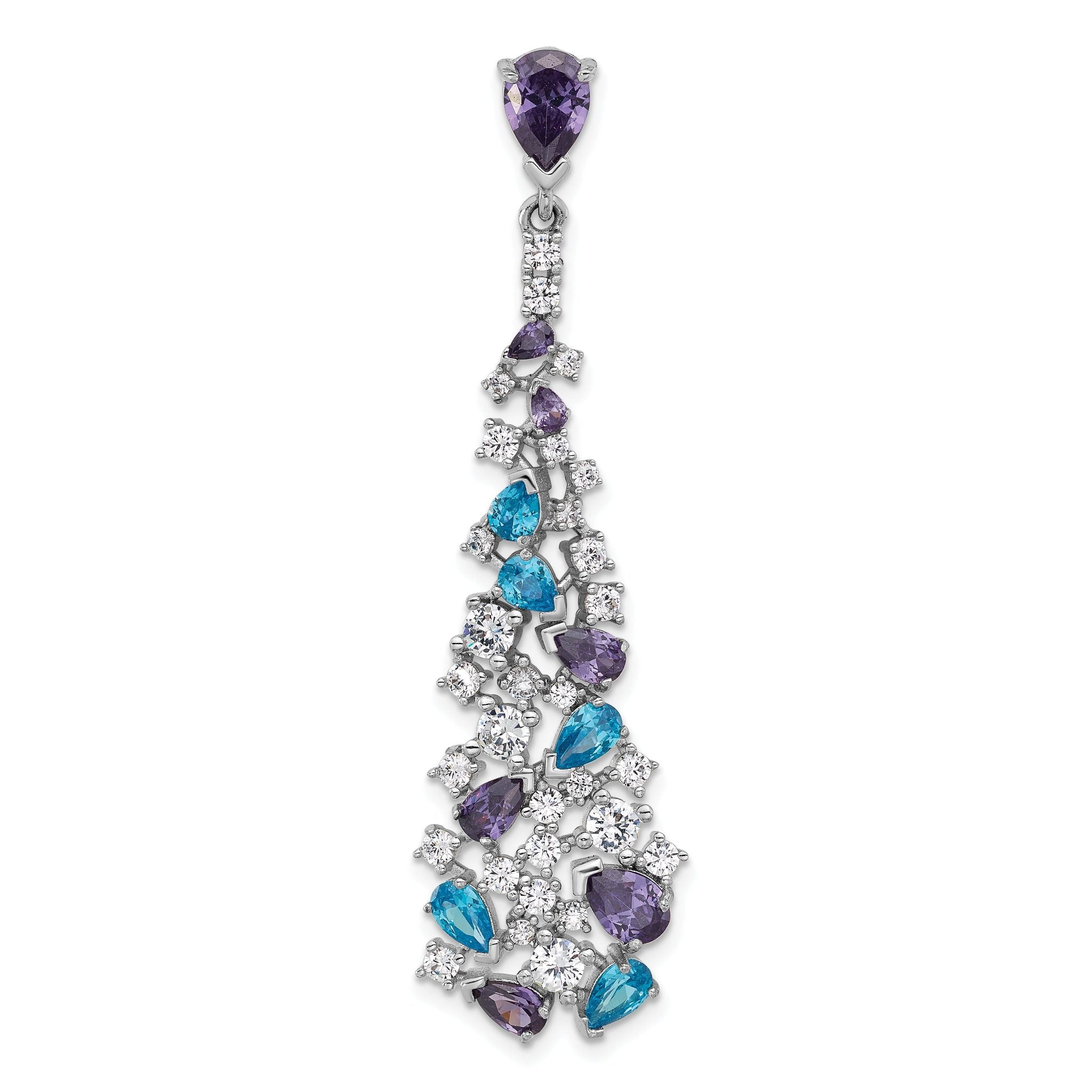 Sterling Silver Rh-plated Polished White/Blue/Purple CZ Teardrop Pendant Main image