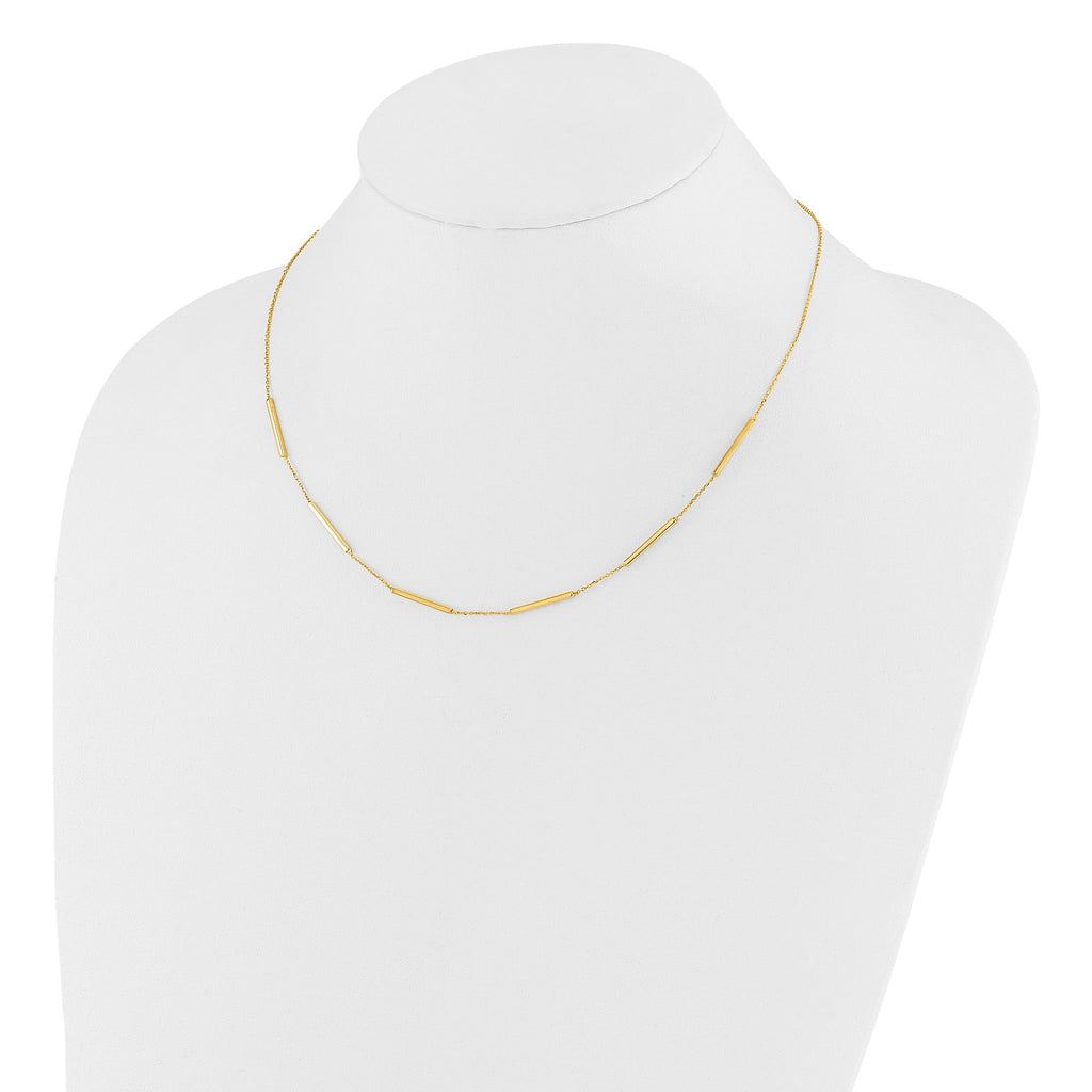10K Polished 6 Bar Stations 16in with 1.5in ext Necklace