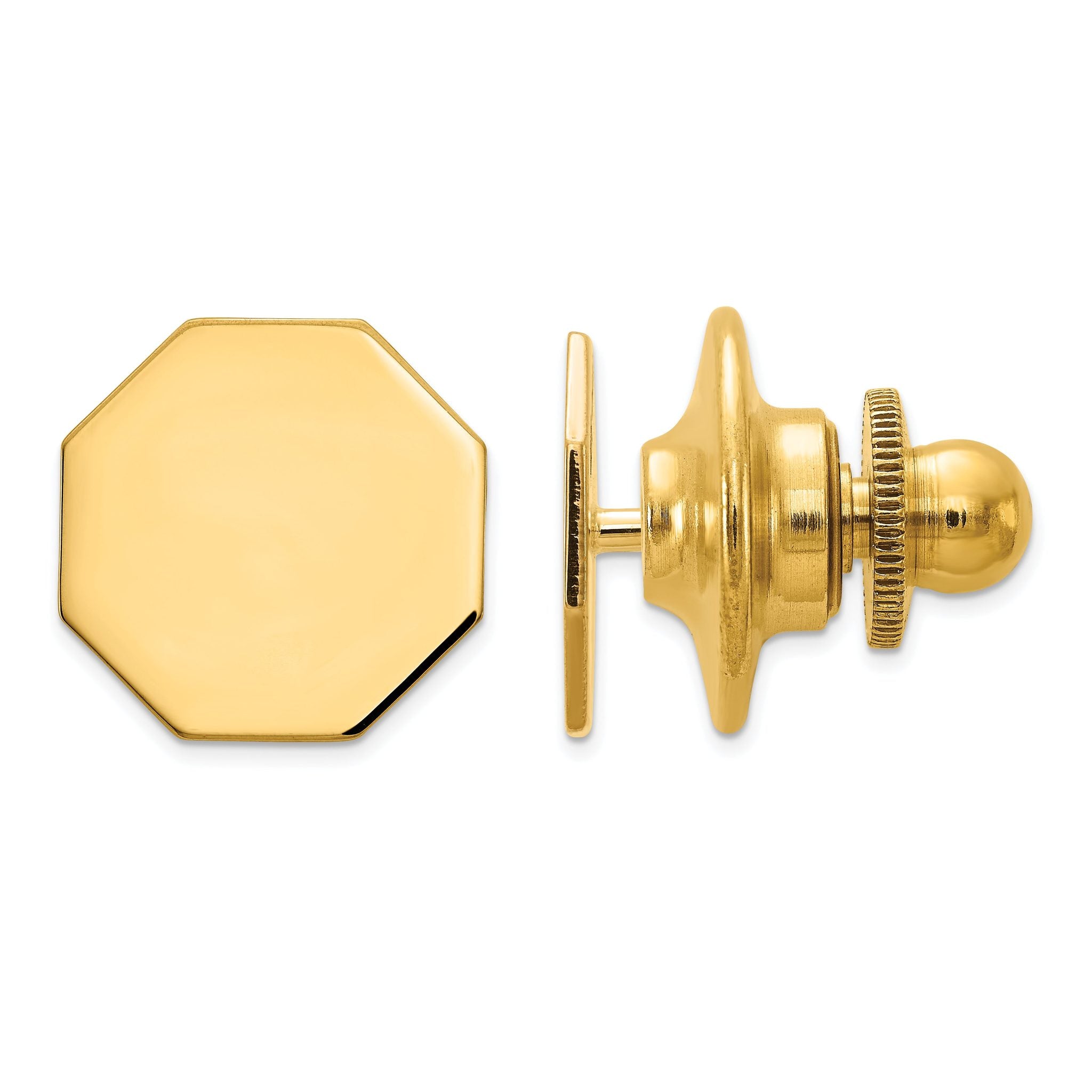 14K Gold Men's Octagonal Tie Tac with Polished Finish and Engravable Main image