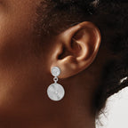 SS RH-plat CZ Polished/Grooved Circle Dangle Post Earrings