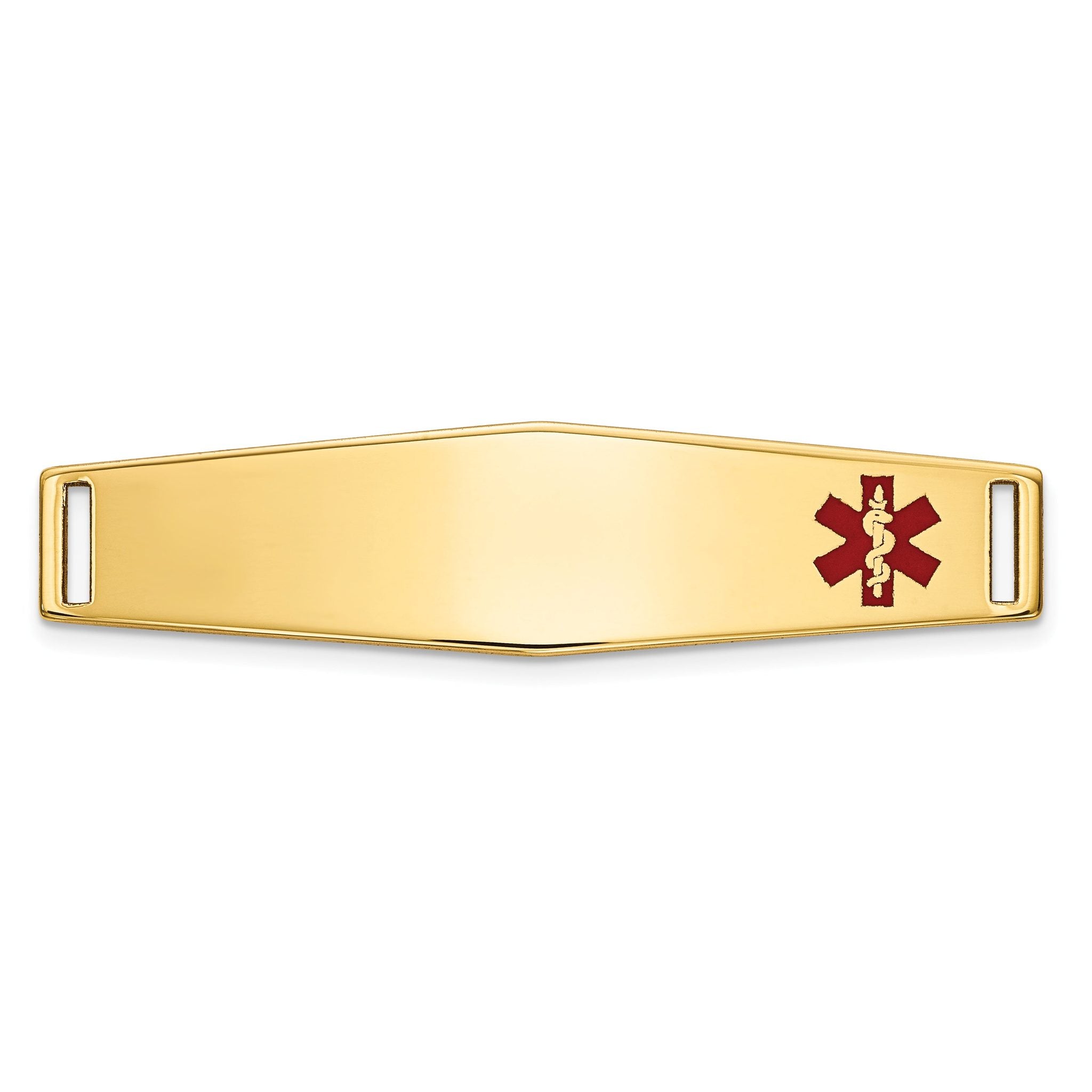 14K Gold Medical ID Bracelet with Red Enamel Engravable Plate