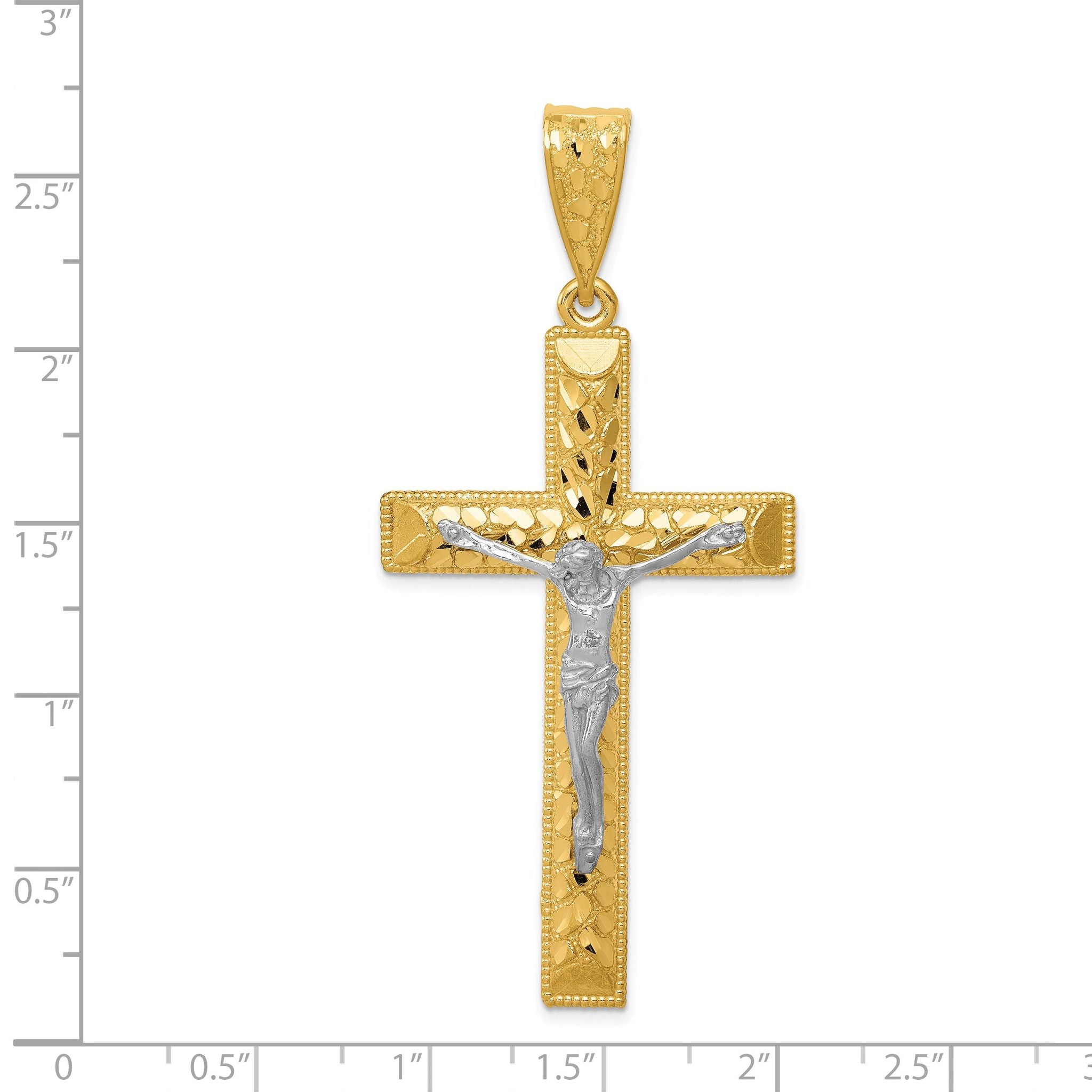 14K Two-Tone Gold Crucifix Pendant with Diamond-Cut Detail Secondary image