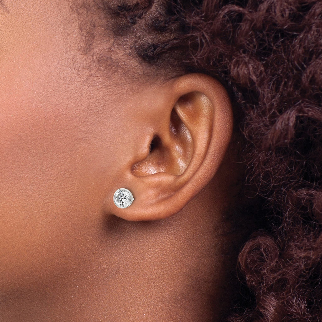 Sterling Silver Polished 6mm Round CZ Bezel Set Stud Earrings