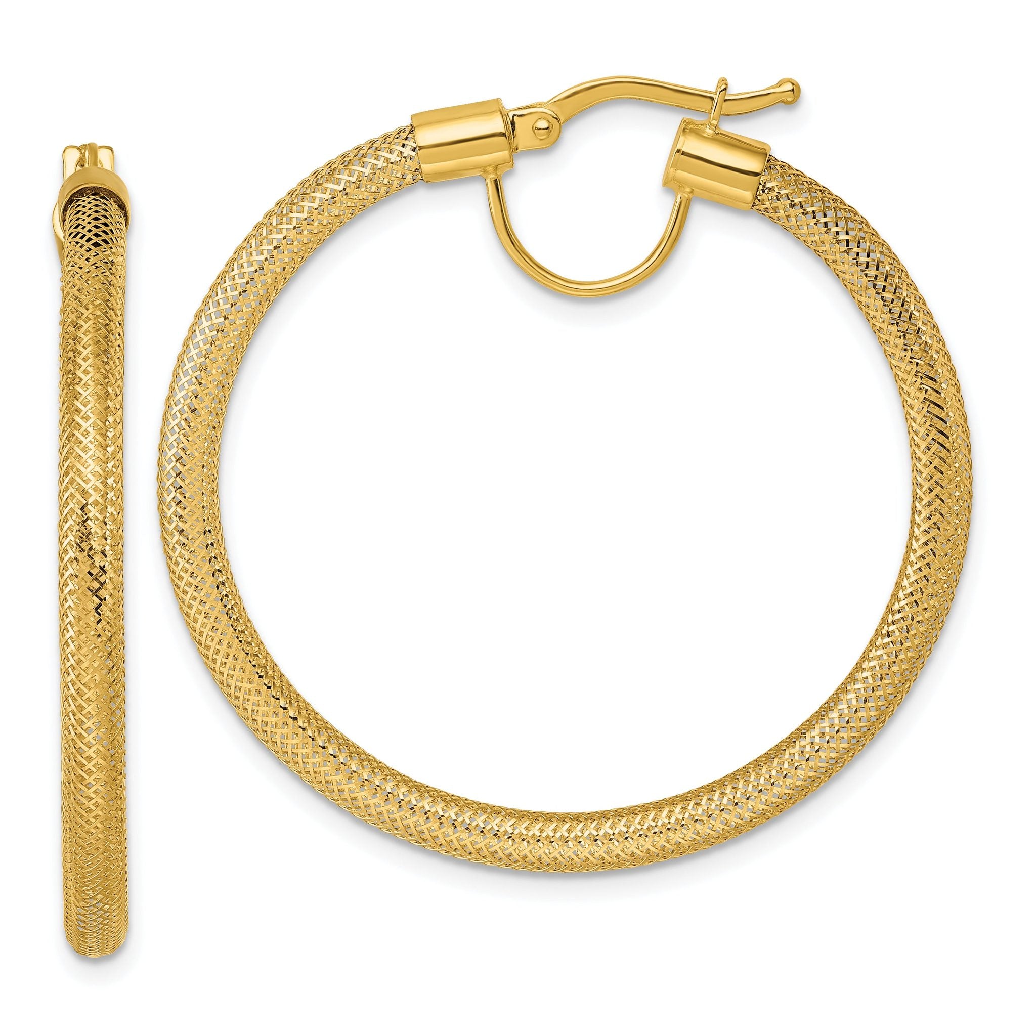 14k Polished 3.3mm x 40mm Flexible Mesh Hoop Earrings Main image