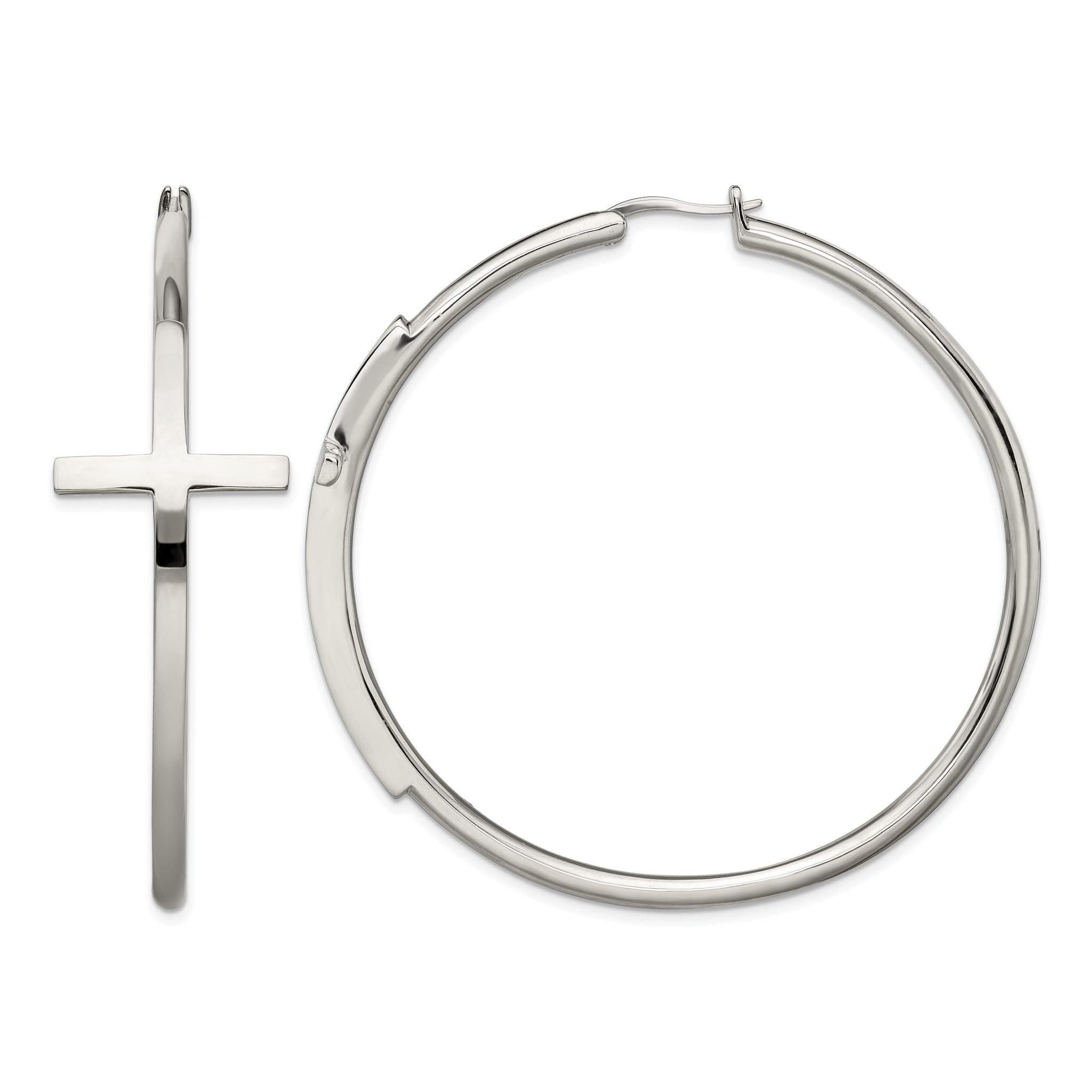 Stainless Steel Polished Cross Hoop Earrings for Women