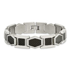 Stainless Steel Polished with Black Carbon Fiber Inlay Link Bracelet for Men