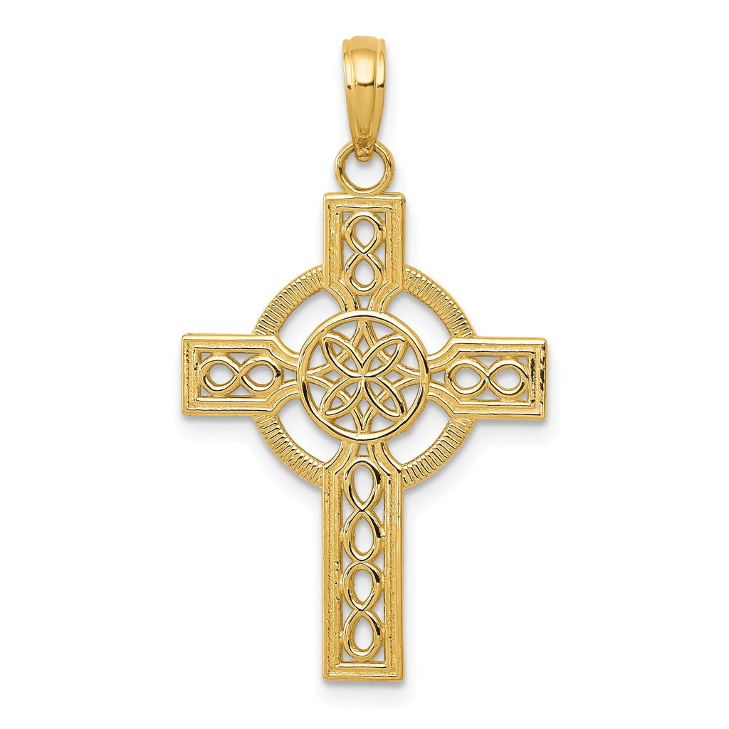 14K Gold Diamond-Cut Celtic Cross Pendant with Polished Finish