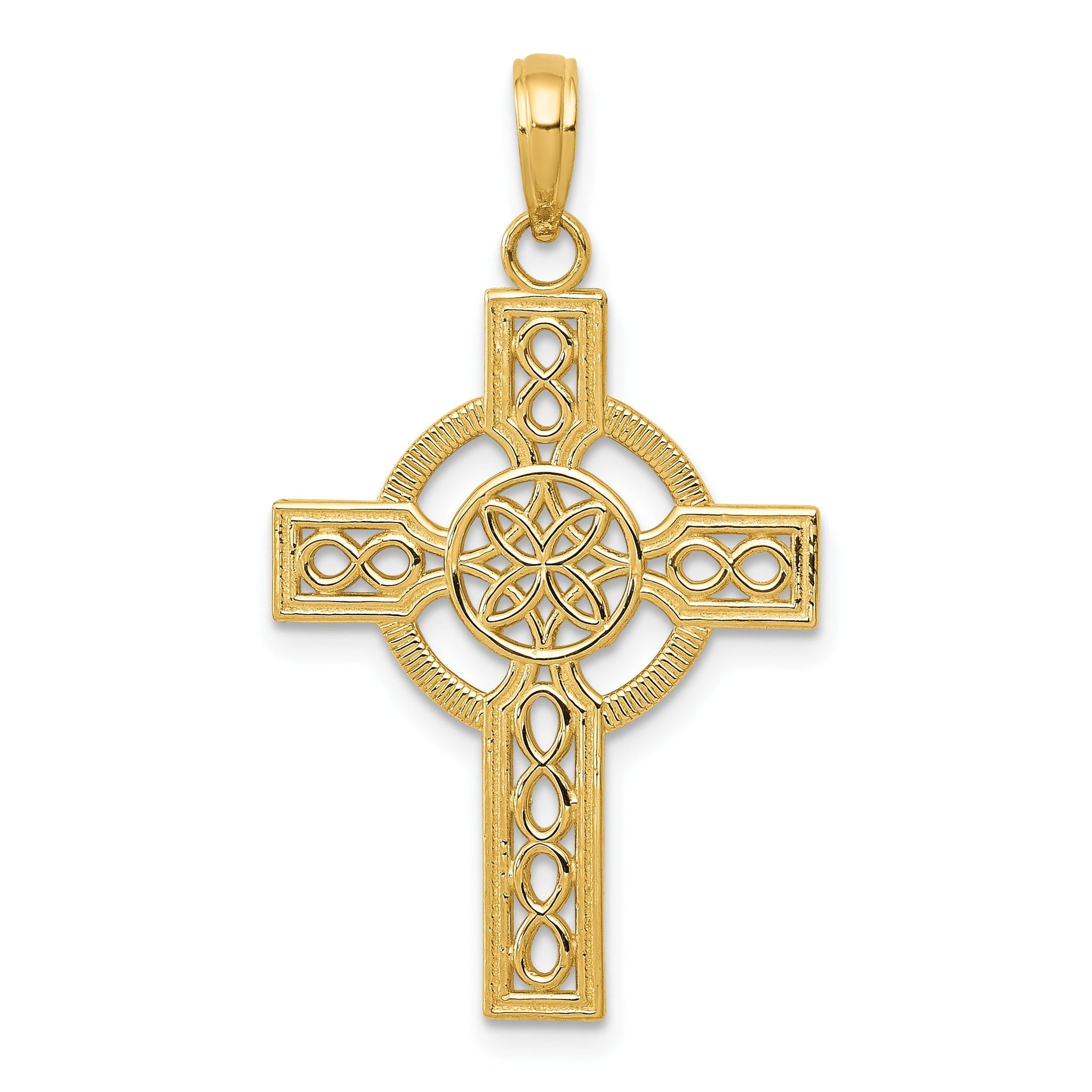 14K Gold Diamond-Cut Celtic Cross Pendant with Polished Finish