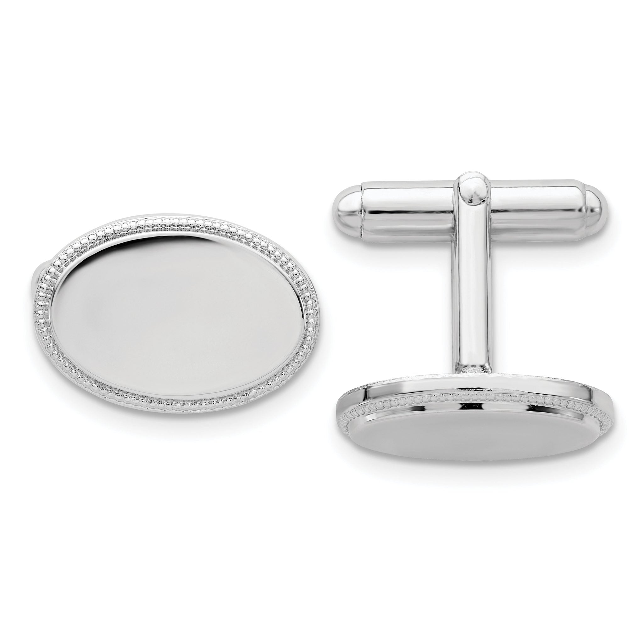 Rhodium-Plated Polished Oval Engravable Cuff Links by Kelly Waters Main image