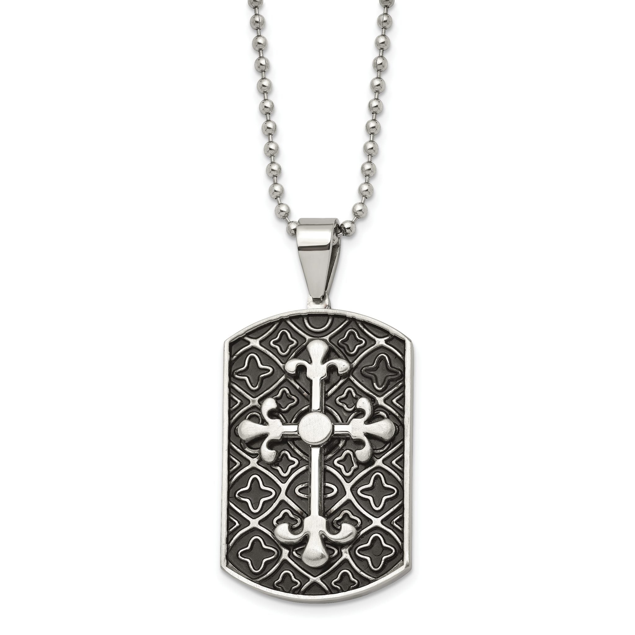 Stainless Steel Polished w/Black Enamel Cross Dog Tag 22in Necklace Main image