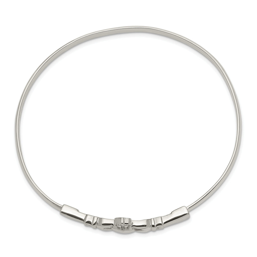 Sophia Jewelers Sterling Silver Claddagh Bangle with Polished Antiqued Finish
