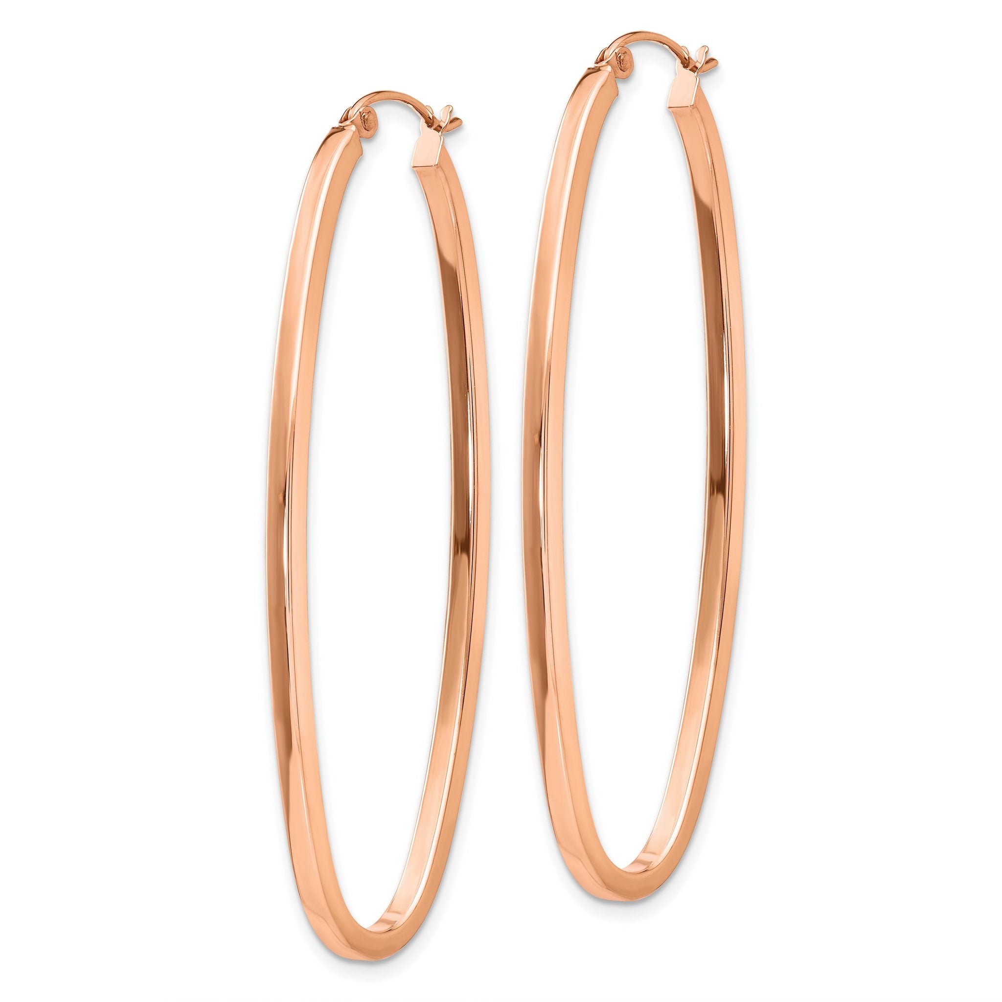 14K Rose Gold 2mm Square Tube Oval Hoop Earrings, 22mm