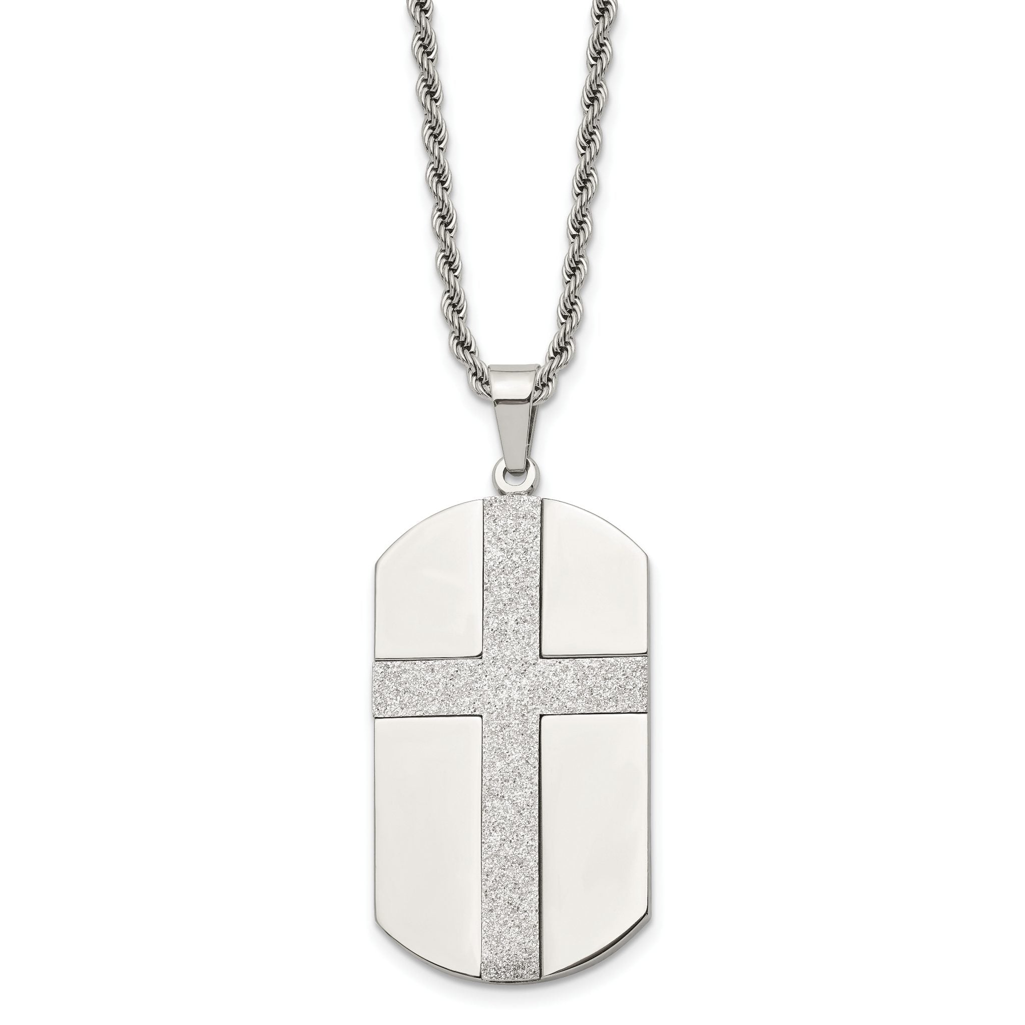 Chisel Stainless Steel Polished Laser Cut Cross Dog Tag on a 24 inch Rope Chain Necklace Main image