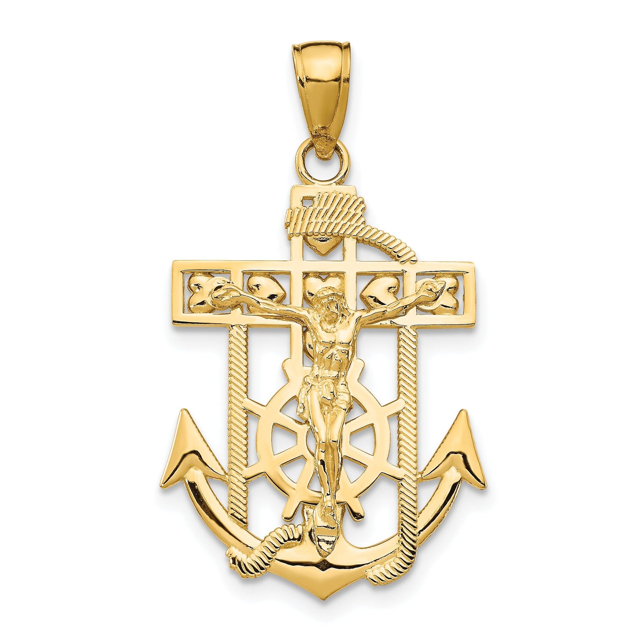 14K Gold Mini Mariners Crucifix Pendant with Polished Textured Finish
