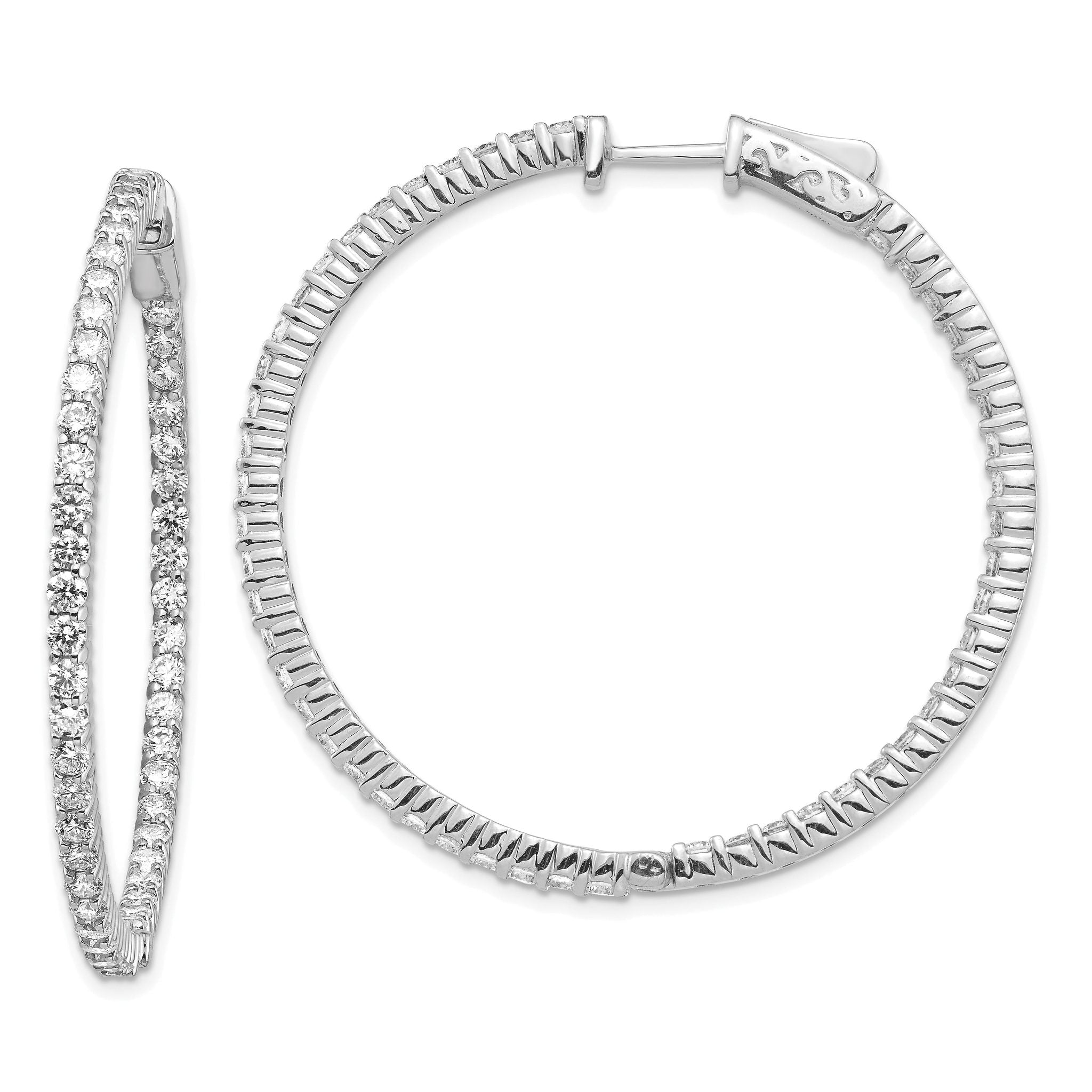 14k White Gold Diamond Round Hoop w/Safety Clasp Earrings Main image