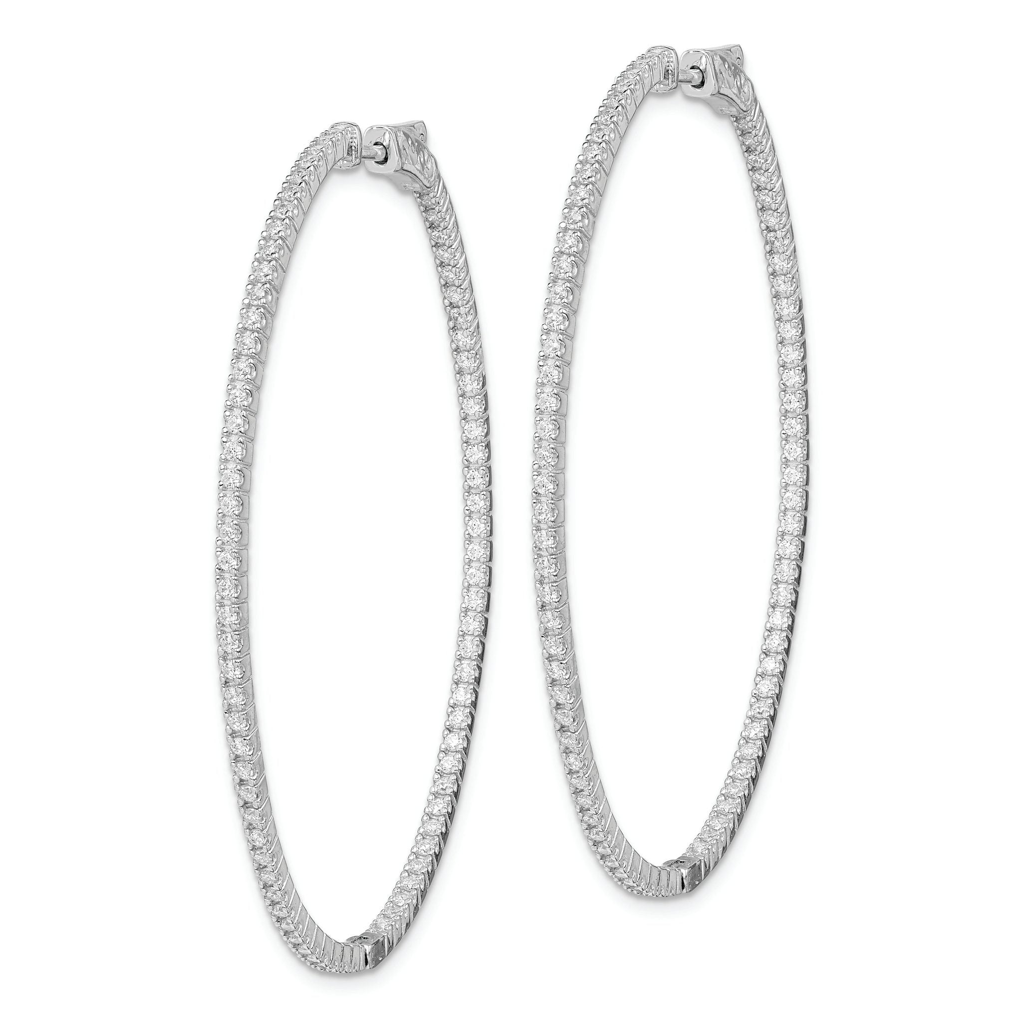 Sterling Shimmer Sterling Silver Rhodium-plated 160 Stone 1.3mm CZ In and Out Oval Hinged Hoop Earrings Secondary image