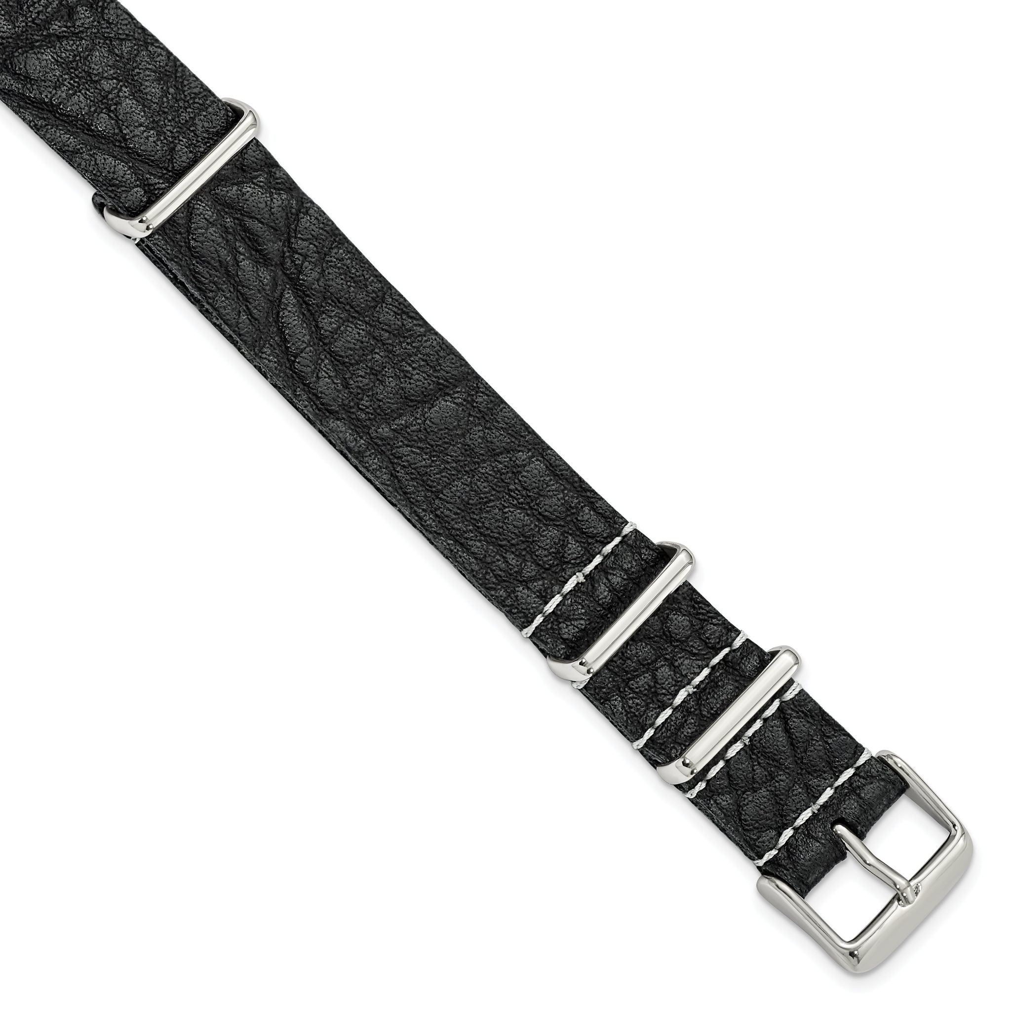 Military-Style Distressed Leather Watch Band in Black, 18mm