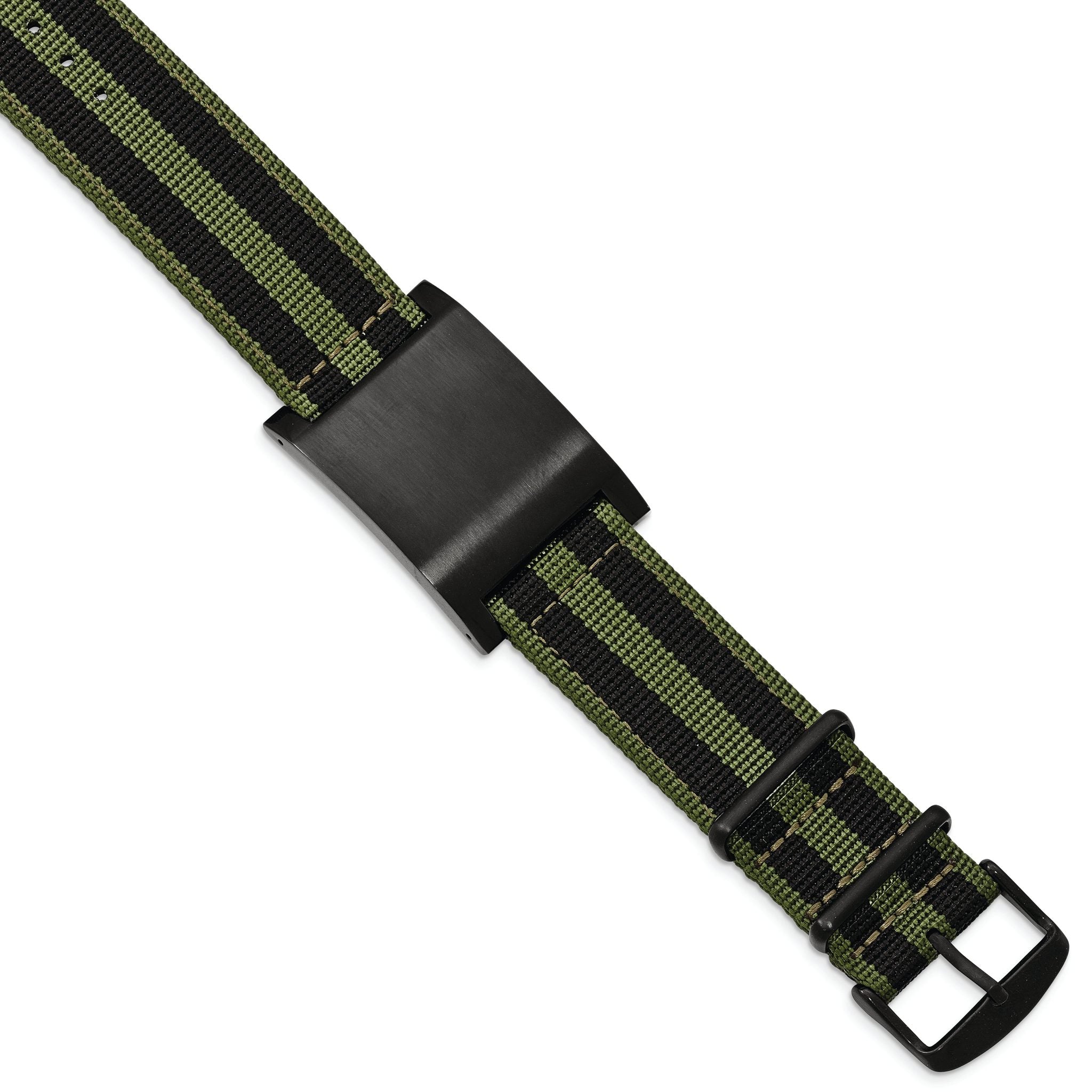 Stainless Steel Brushed Black IP Green Fabric Adj. ID Bracelet Main image