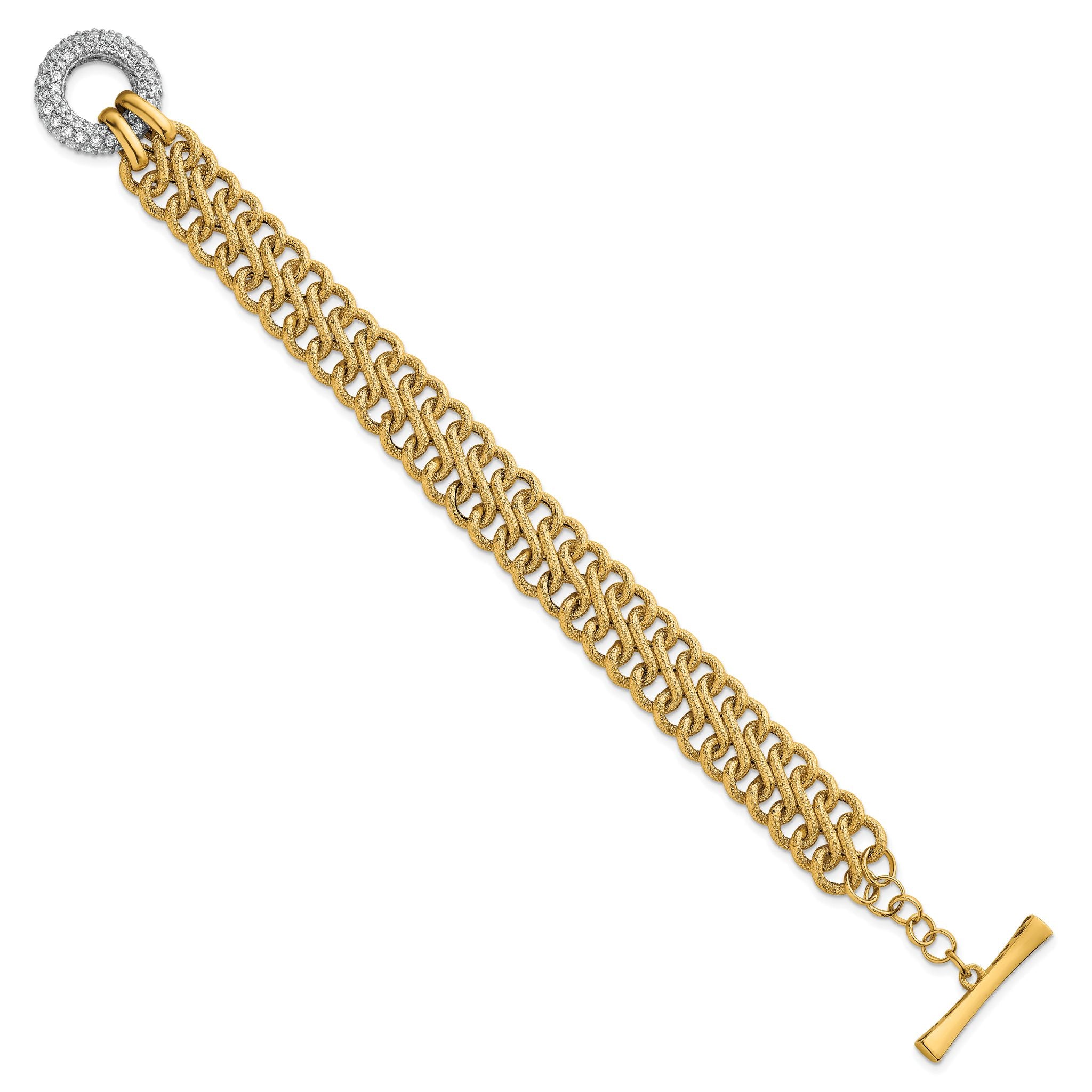 14k with White Rhodium 12.25mm Textured Fancy Chain with CZ Toggle 7.5 inch Bracelet Secondary image