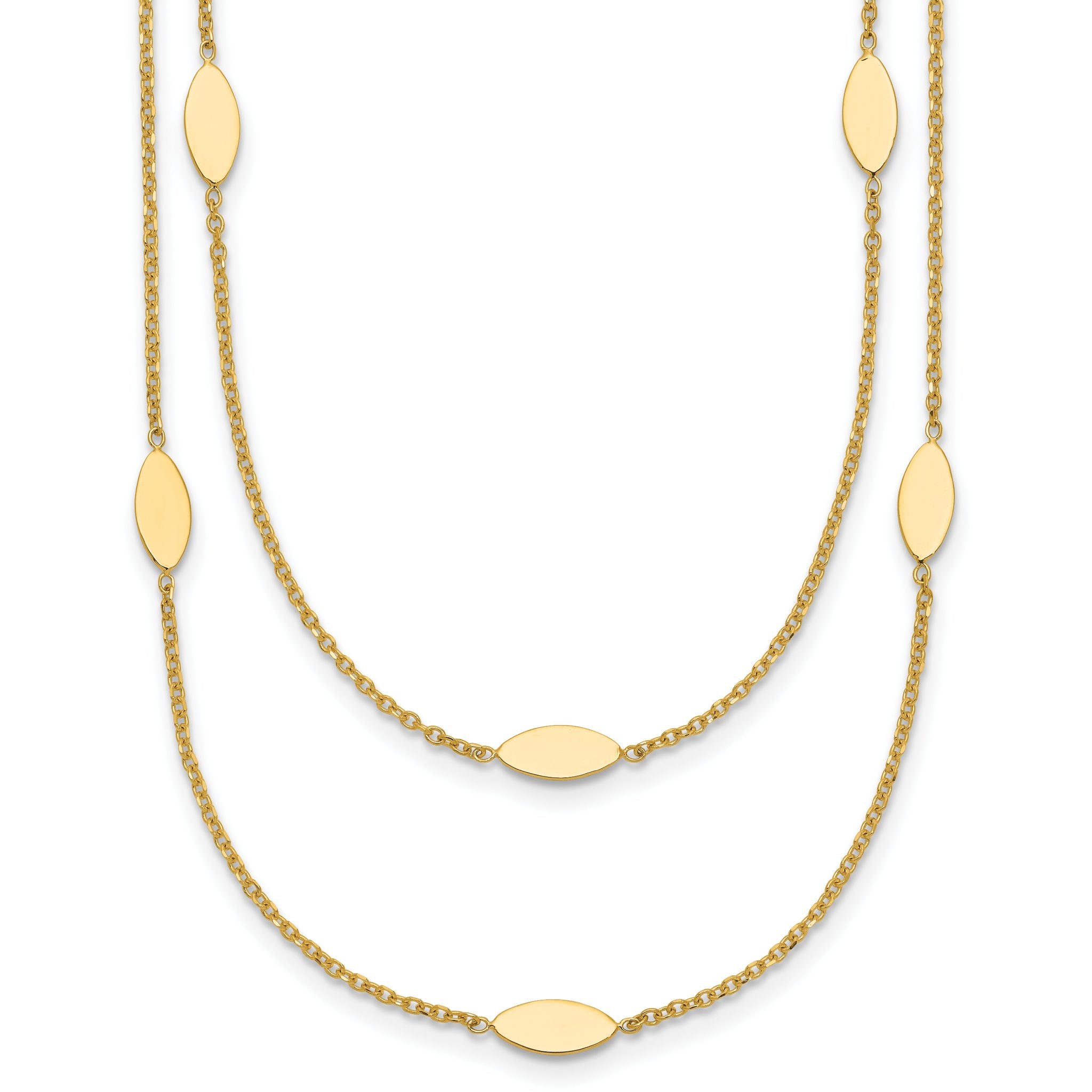 14K Polished Fancy 2-Strand Navette w/ 2in Ext. Necklace Main image