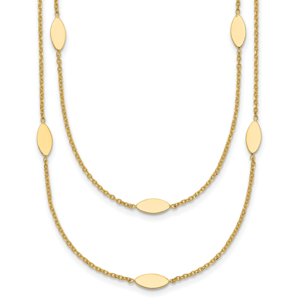 14K Polished Fancy 2-Strand Navette w/ 2in Ext. Necklace