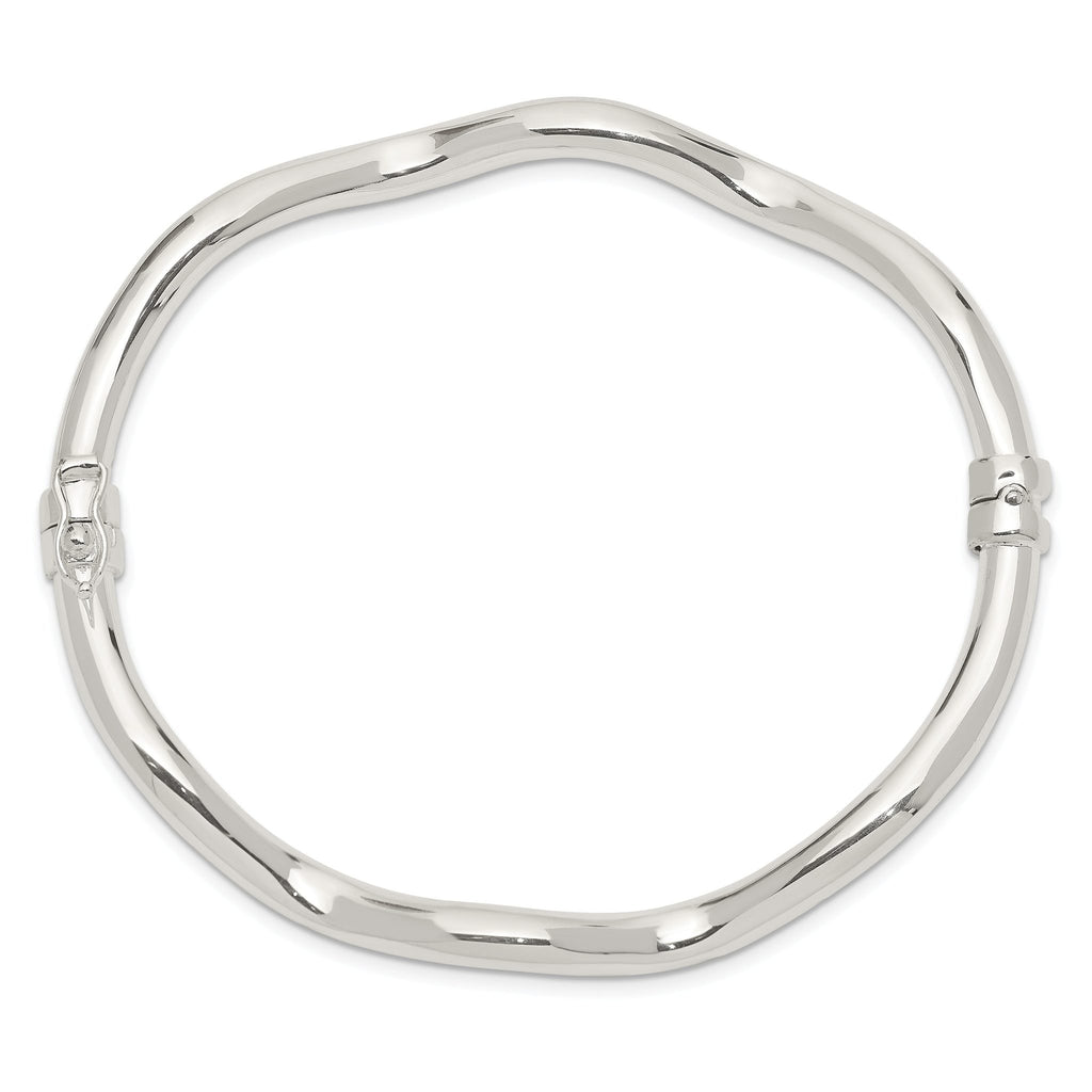 Sophia Jewelers Sterling Silver Hinged Bangle with Polished Wavy Design