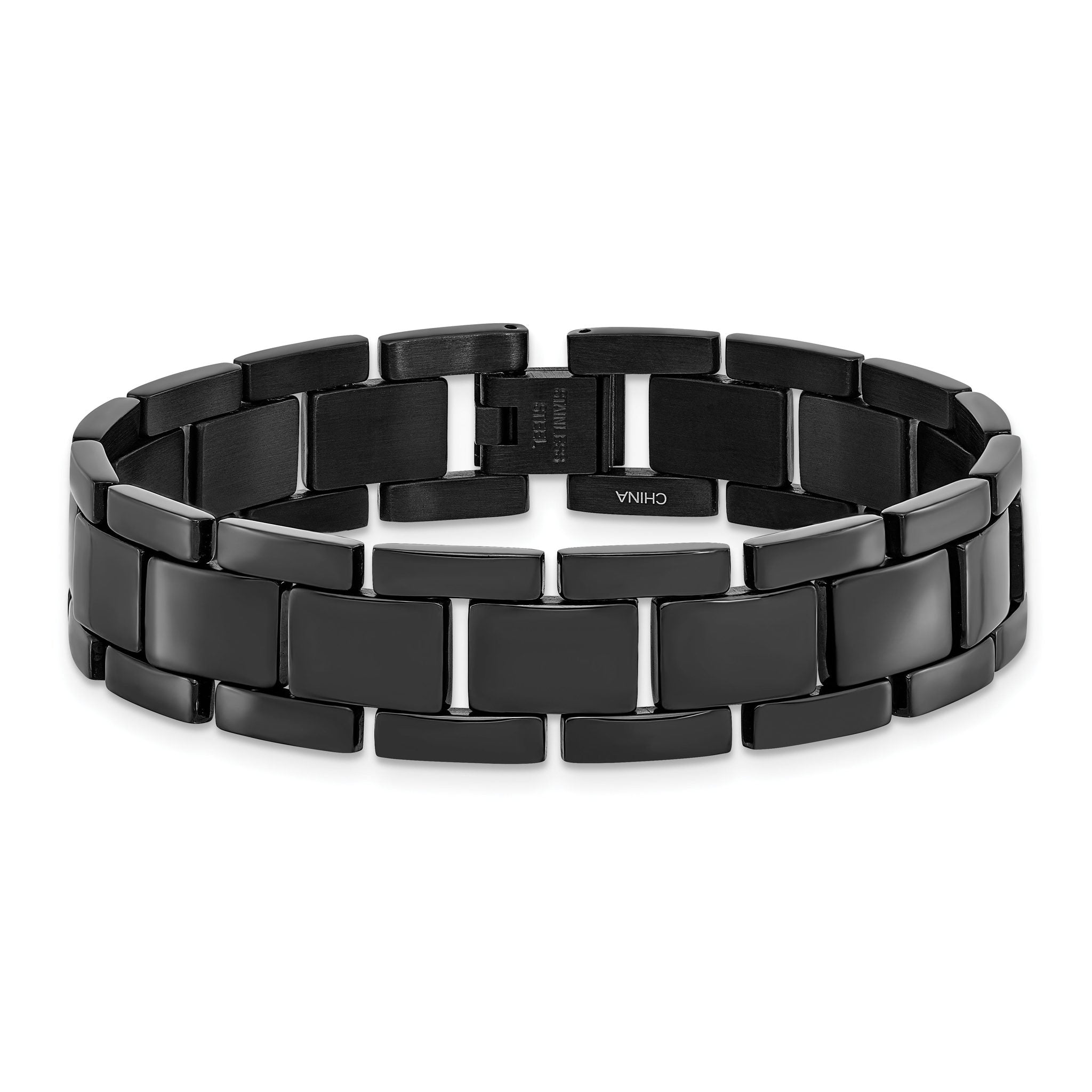 Stainless Steel Polished Black IP-plated Link Bracelet for Men
