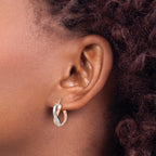 14K Rose Gold Two-Tone Polished Hinged Hoop Earrings for Women