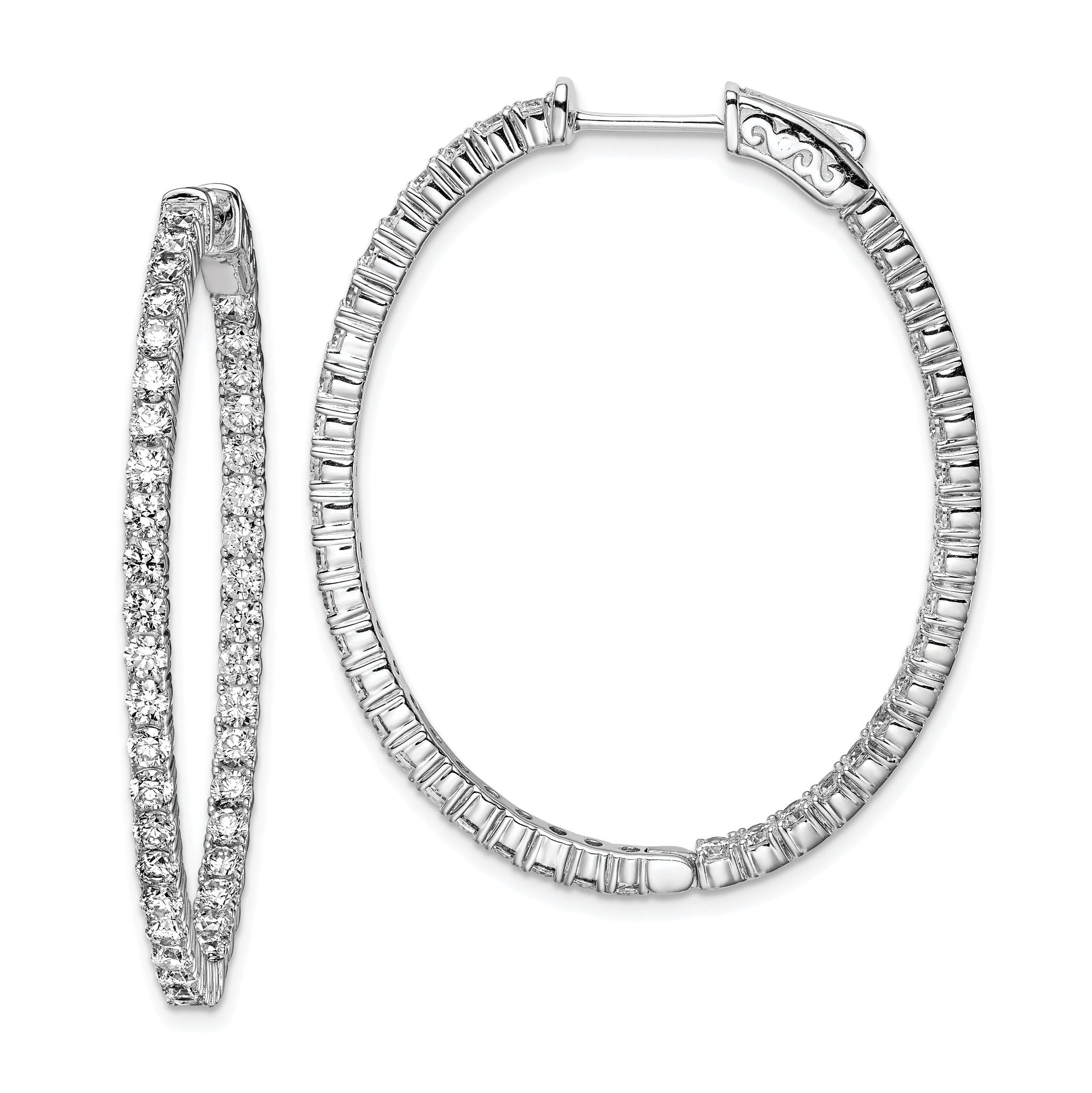 Sterling Shimmer Sterling Silver Rhodium-plated 84 Stone 2.3mm CZ In and Out Oval Hinged Hoop Earrings Main image