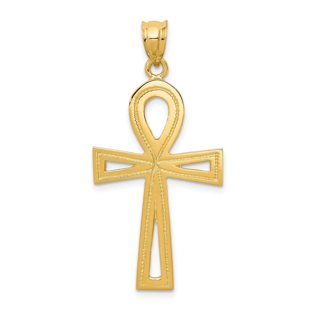 14K Gold Ankh Cross Charm with Polished Finish Unisex