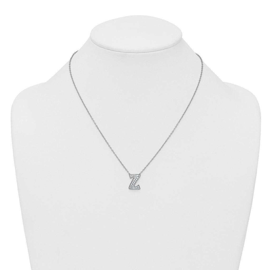 14k White Gold 3/8 carat Lab Grown Diamond VS+ F+ Complete Letter Z 18 inch Initial Necklace