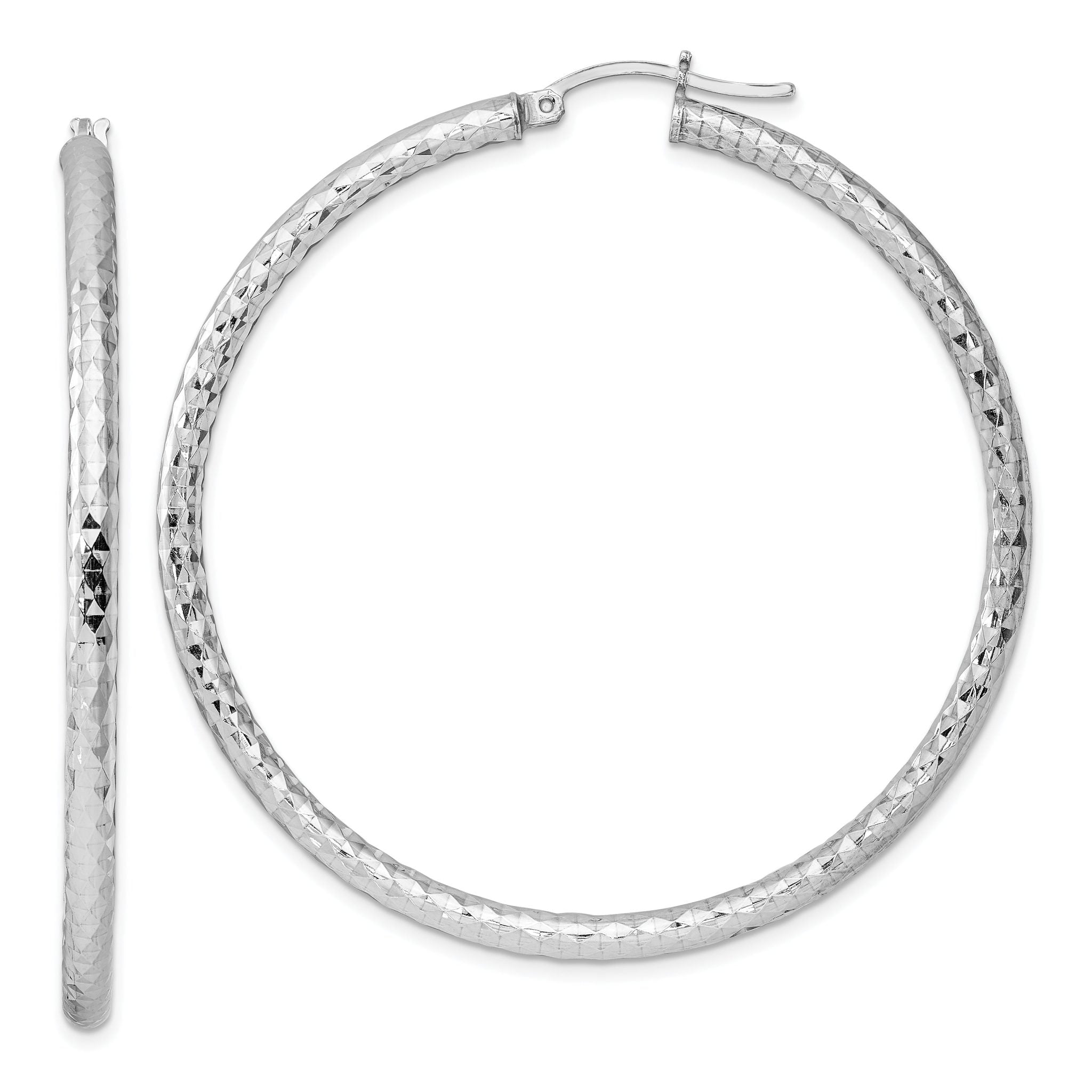 Sterling Silver Rhodium-plated 3.00mm Diamond Cut Hoop Earrings Main image