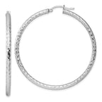 Sterling Silver Rhodium-plated 3.00mm Diamond Cut Hoop Earrings