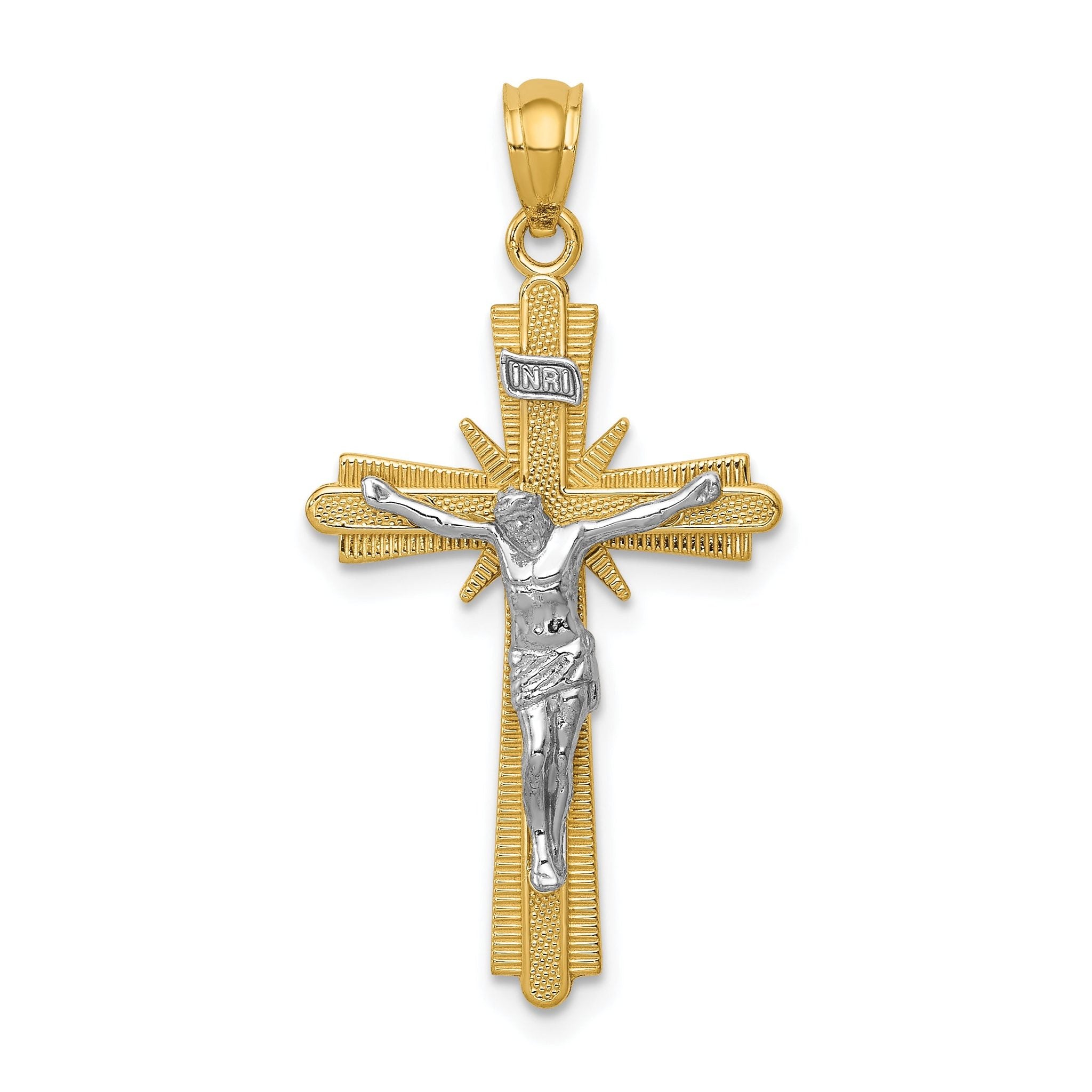14K Two-Tone Gold Polished Crucifix Pendant  Elegant Solid Design Main image