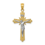 14K Two-Tone Gold Polished Crucifix Pendant  Elegant Solid Design