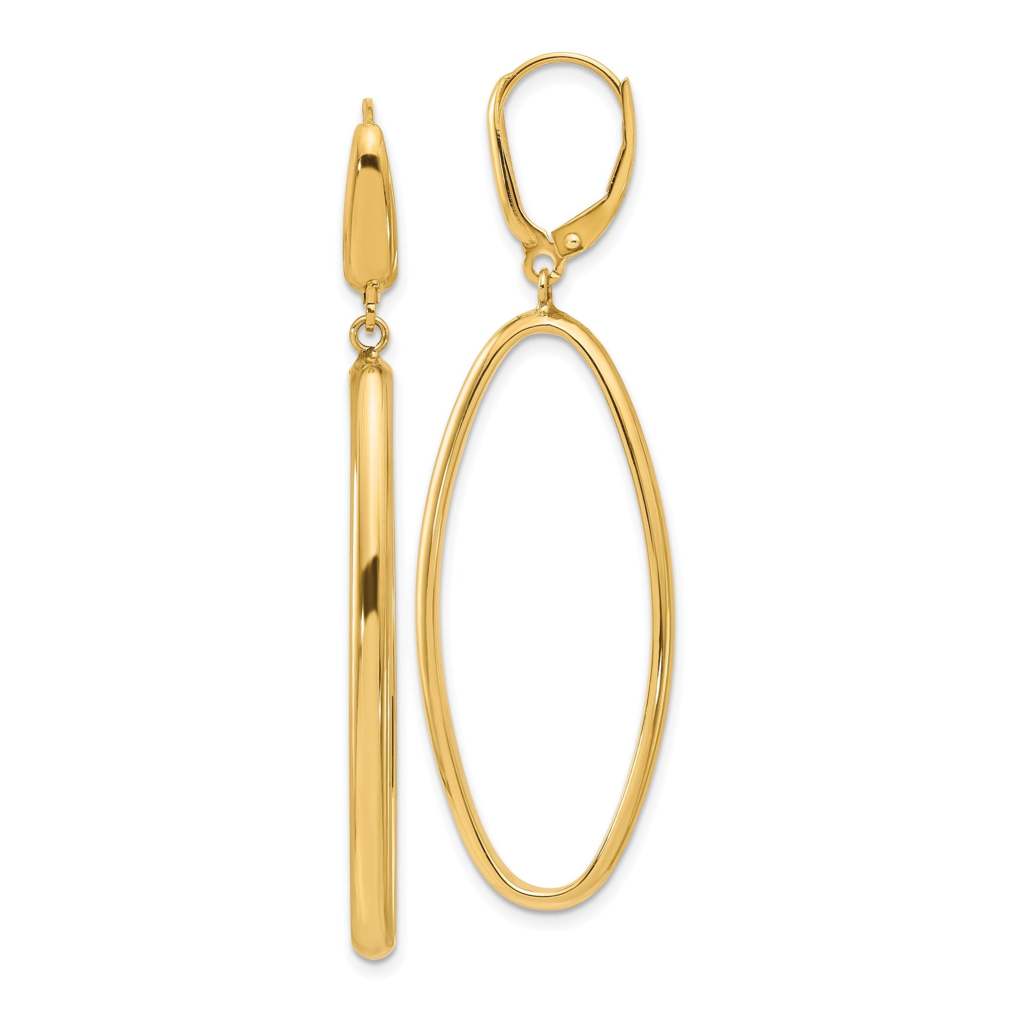 14K Polished Oval Dangle Leverback Earrings