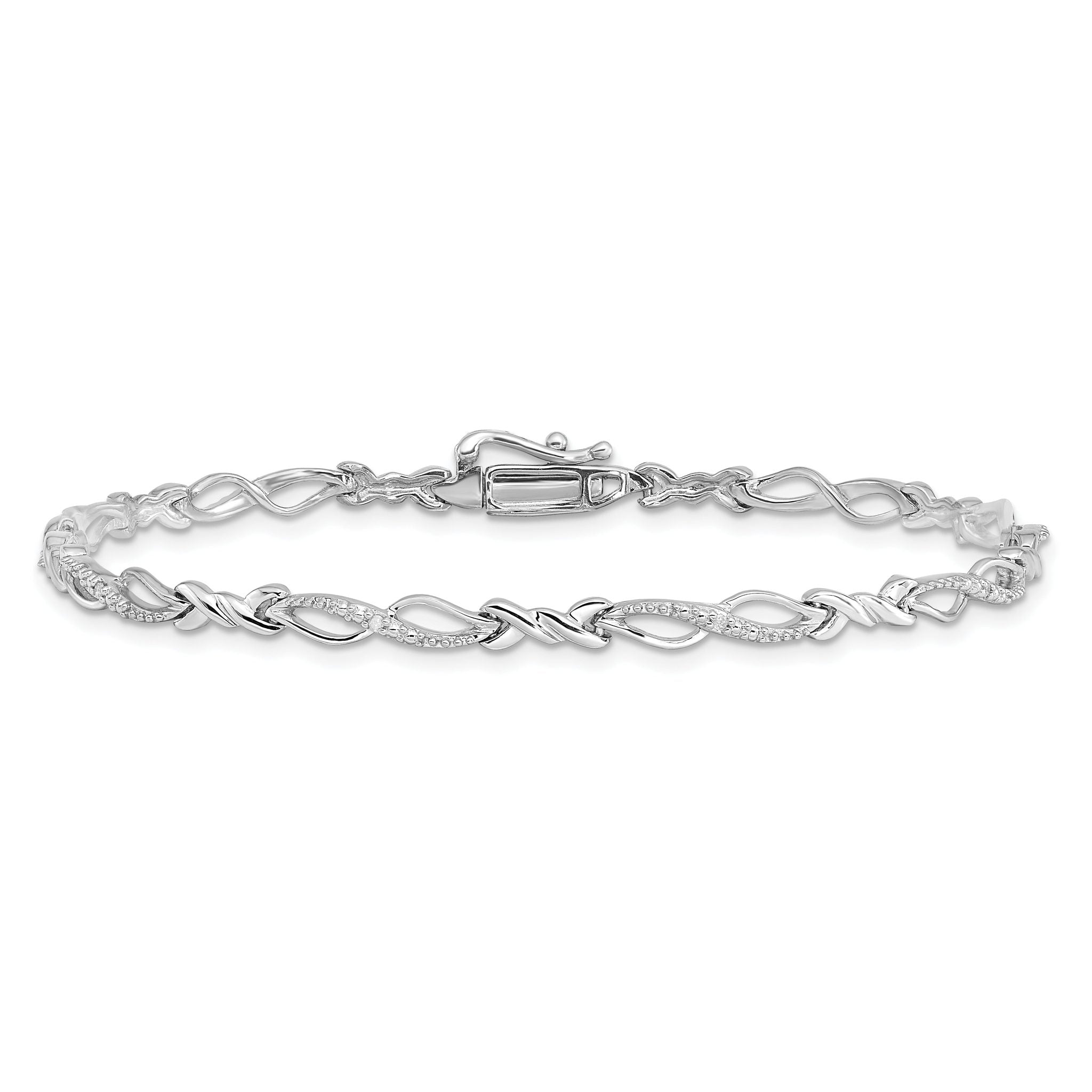 Sterling Silver Diamond Bracelet with Rhodium Elegance 7-Inch Polished Finish
