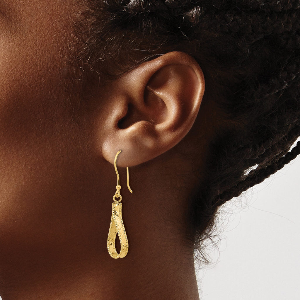 14K Polished and Diamond-cut Dangle Earrings