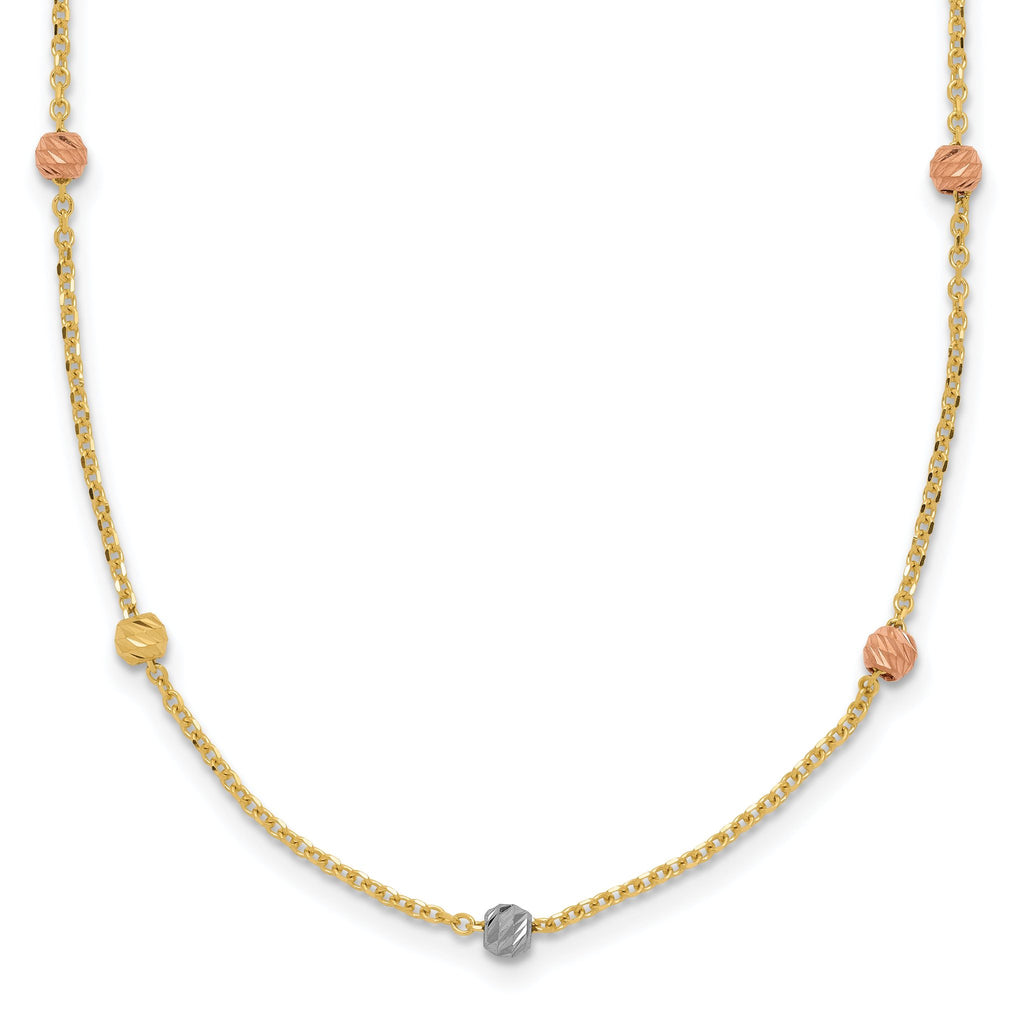 14K Tri-Color Gold Beaded Necklace with Polished Elegant Finish