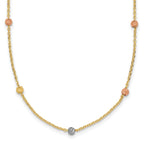 14K Tri-Color Gold Beaded Necklace with Polished Elegant Finish