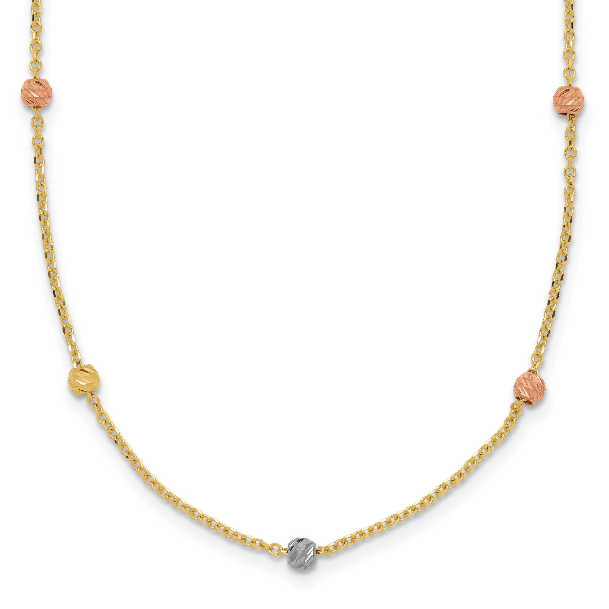 14K Tri-Color Gold Beaded Necklace with Polished Elegant Finish
