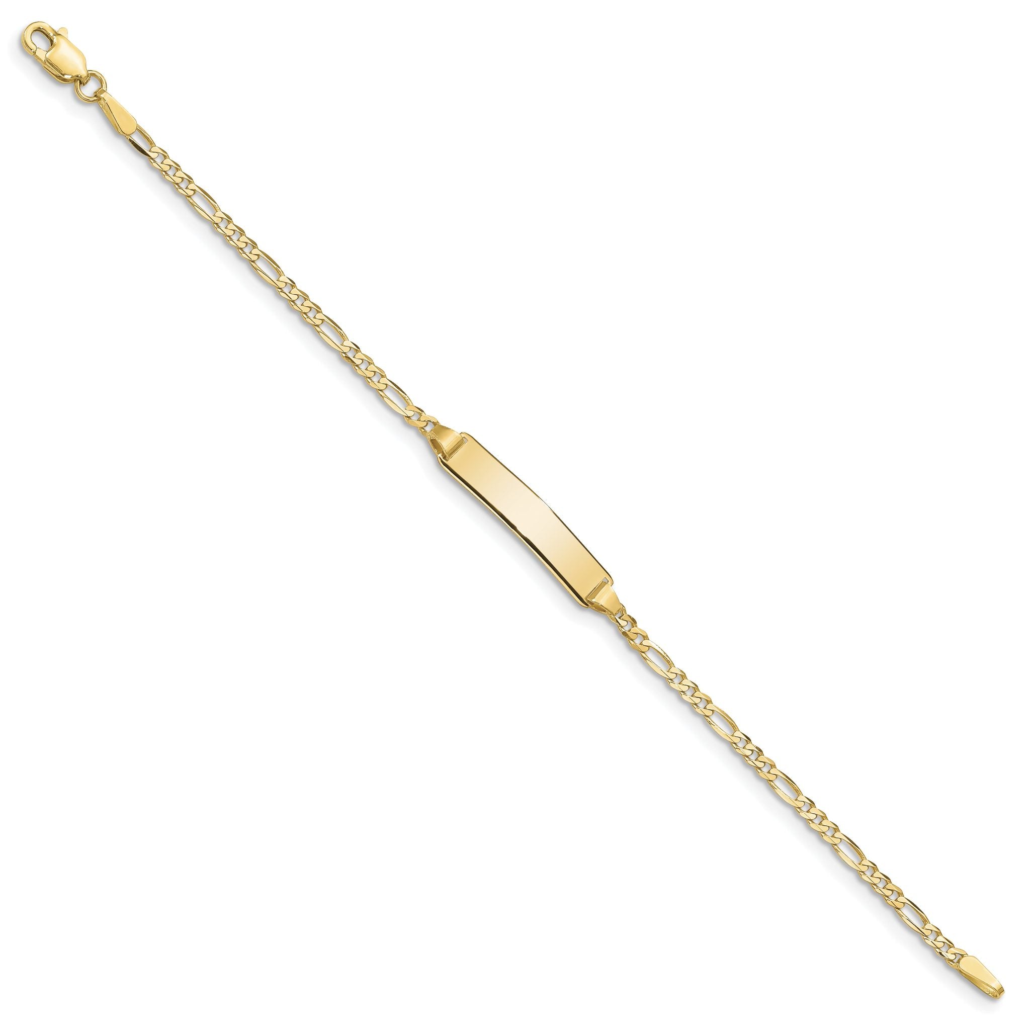 10K Solid Chain/Solid Plate Figaro Link 19.5x4mm Plate 5.5 inch Baby/Child ID Bracelet